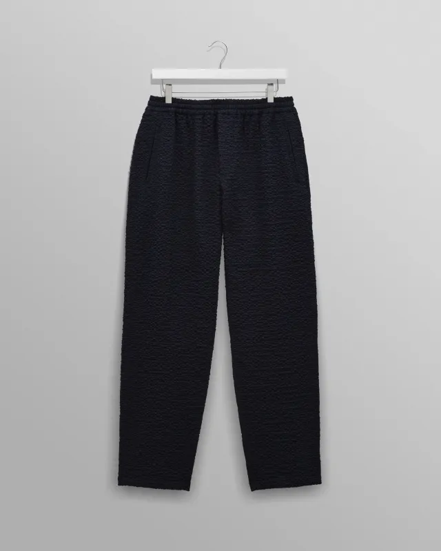 Tyne - Dark Navy Jumbo Seersucker Loose Fit Trousers made by Wax London