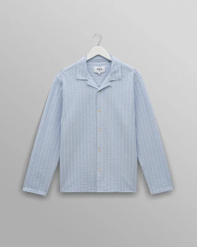 Corey - Blue And Ecru Seersucker-Cotton Stripe Shirt sold by Wax London