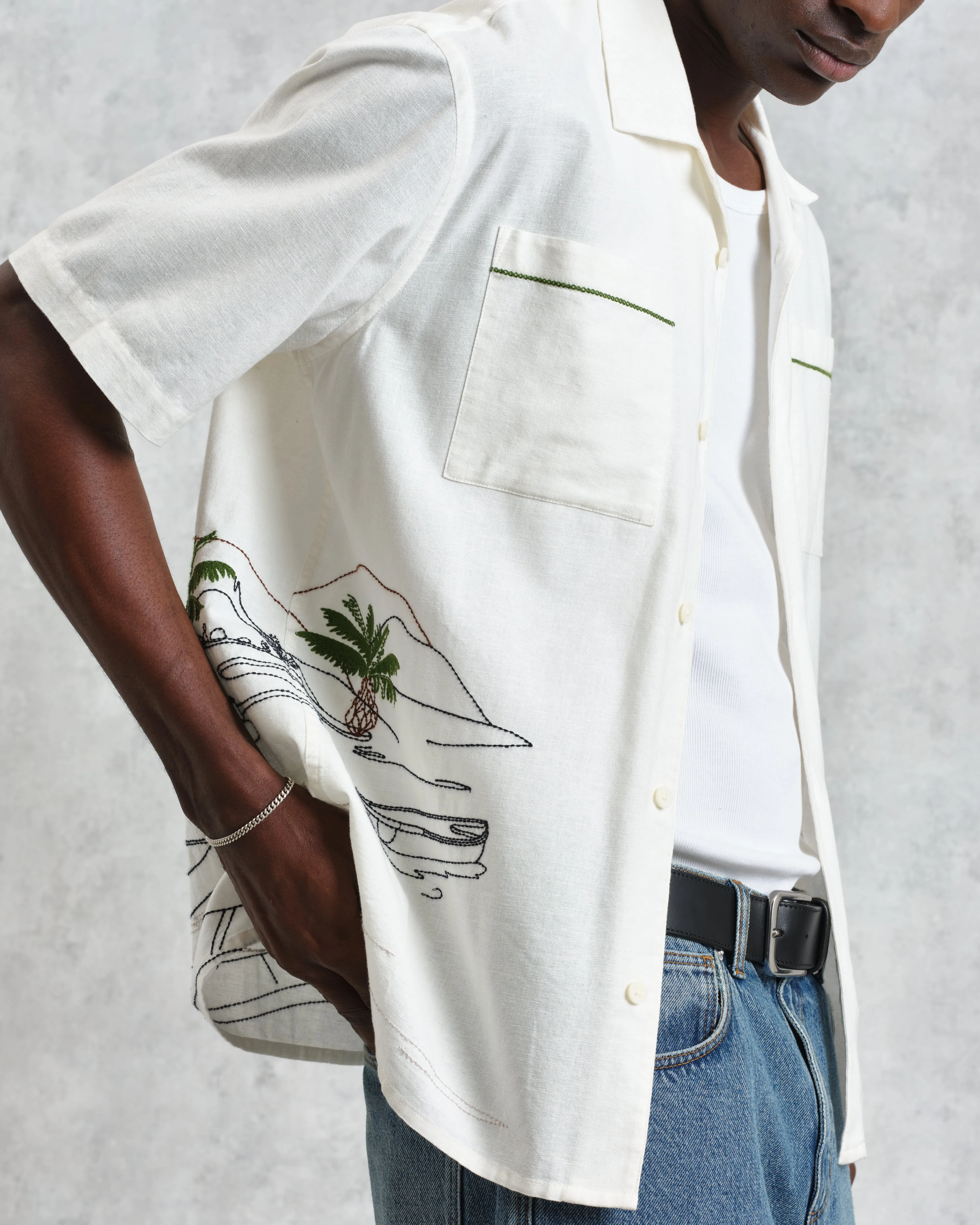 Didcot - Ecru And Multicolour Embroidered Short-Sleeve Shirt sold by Wax London product image thumbnail 4