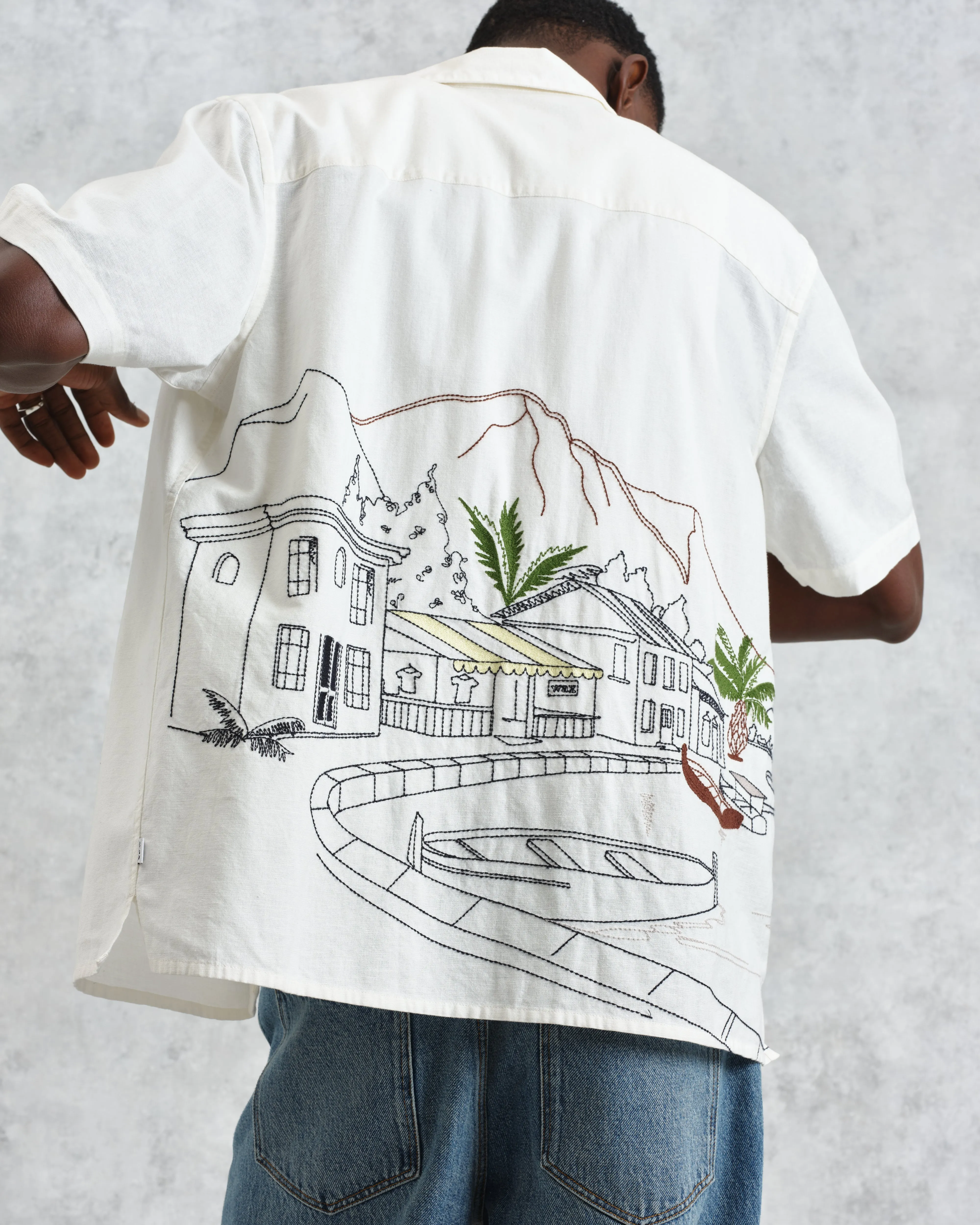 Didcot - Ecru And Multicolour Embroidered Short-Sleeve Shirt sold by Wax London product image thumbnail 2