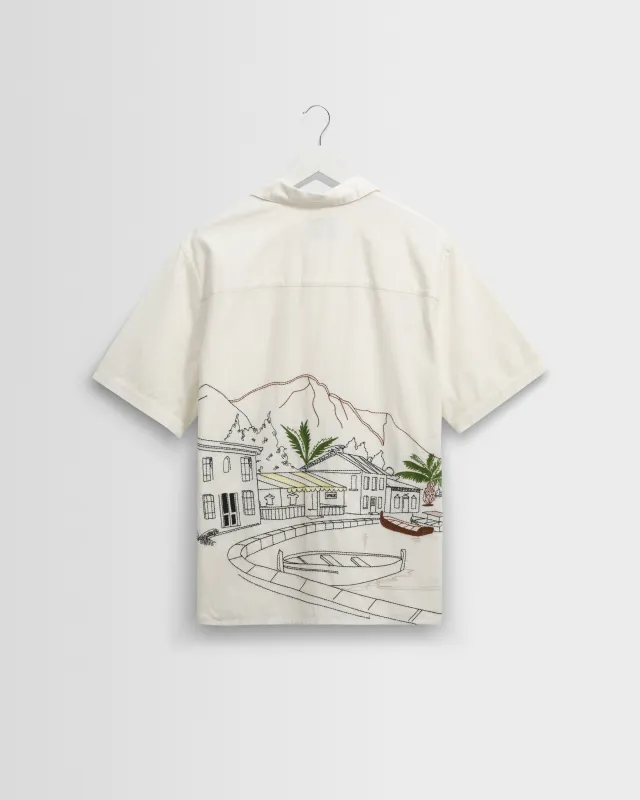 Didcot - Ecru And Multicolour Embroidered Short-Sleeve Shirt sold by Wax London