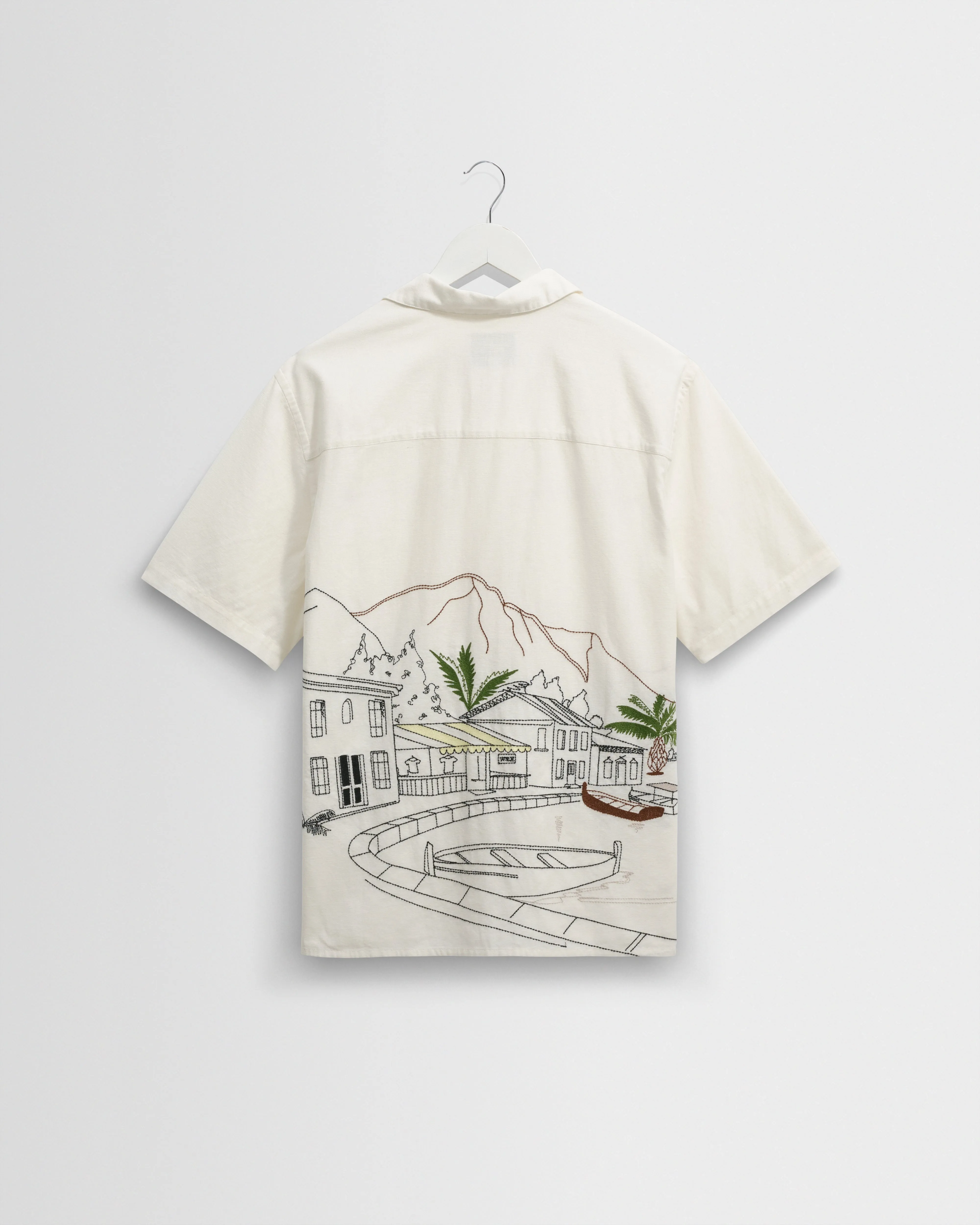 Didcot - Ecru And Multicolour Embroidered Short-Sleeve Shirt sold by Wax London