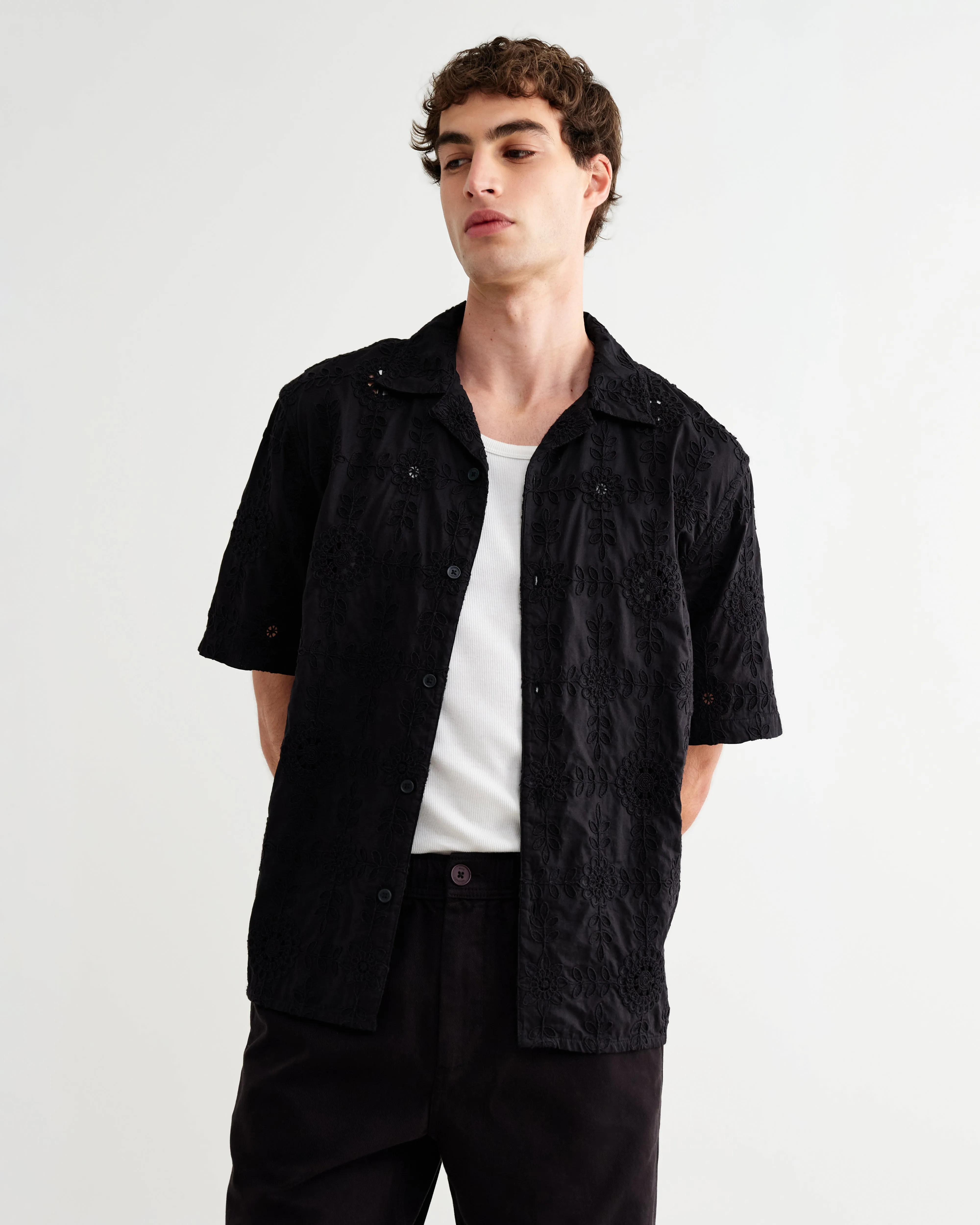 Didcot - Black Corded Lace Short-Sleeve Shirt sold by Wax London product image thumbnail 2