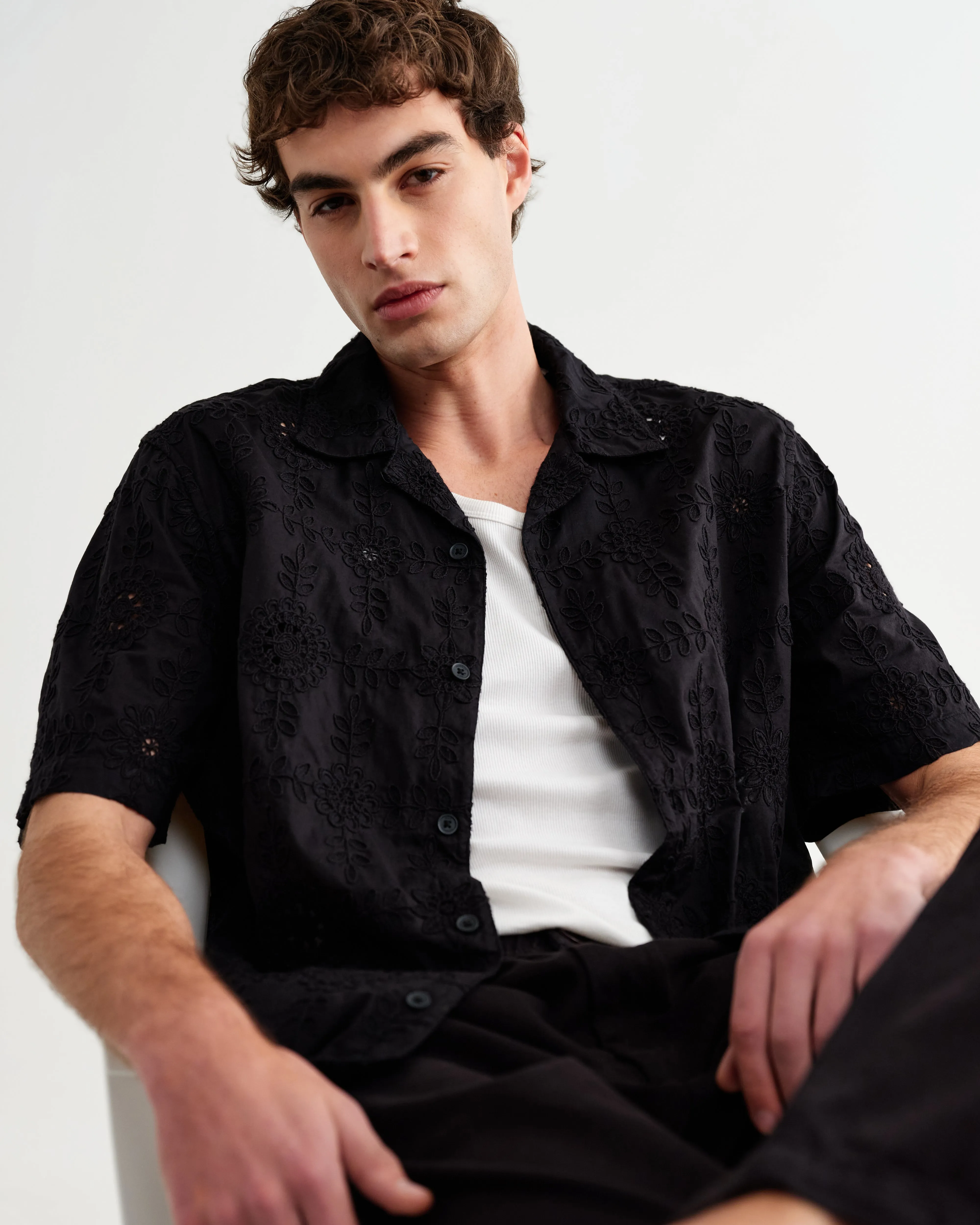 Didcot - Black Corded Lace Short-Sleeve Shirt sold by Wax London product image thumbnail 3