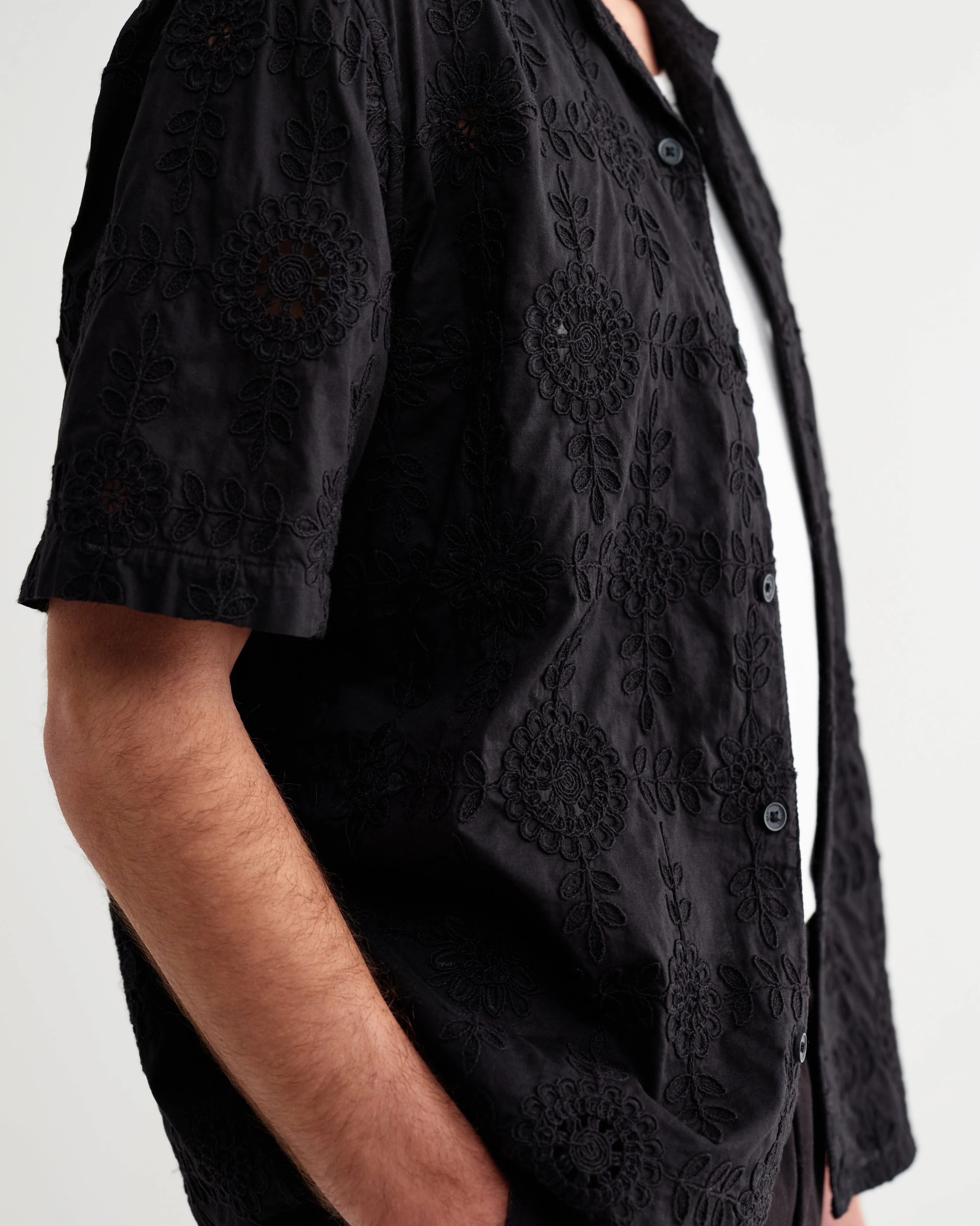 Didcot - Black Corded Lace Short-Sleeve Shirt sold by Wax London product image thumbnail 4