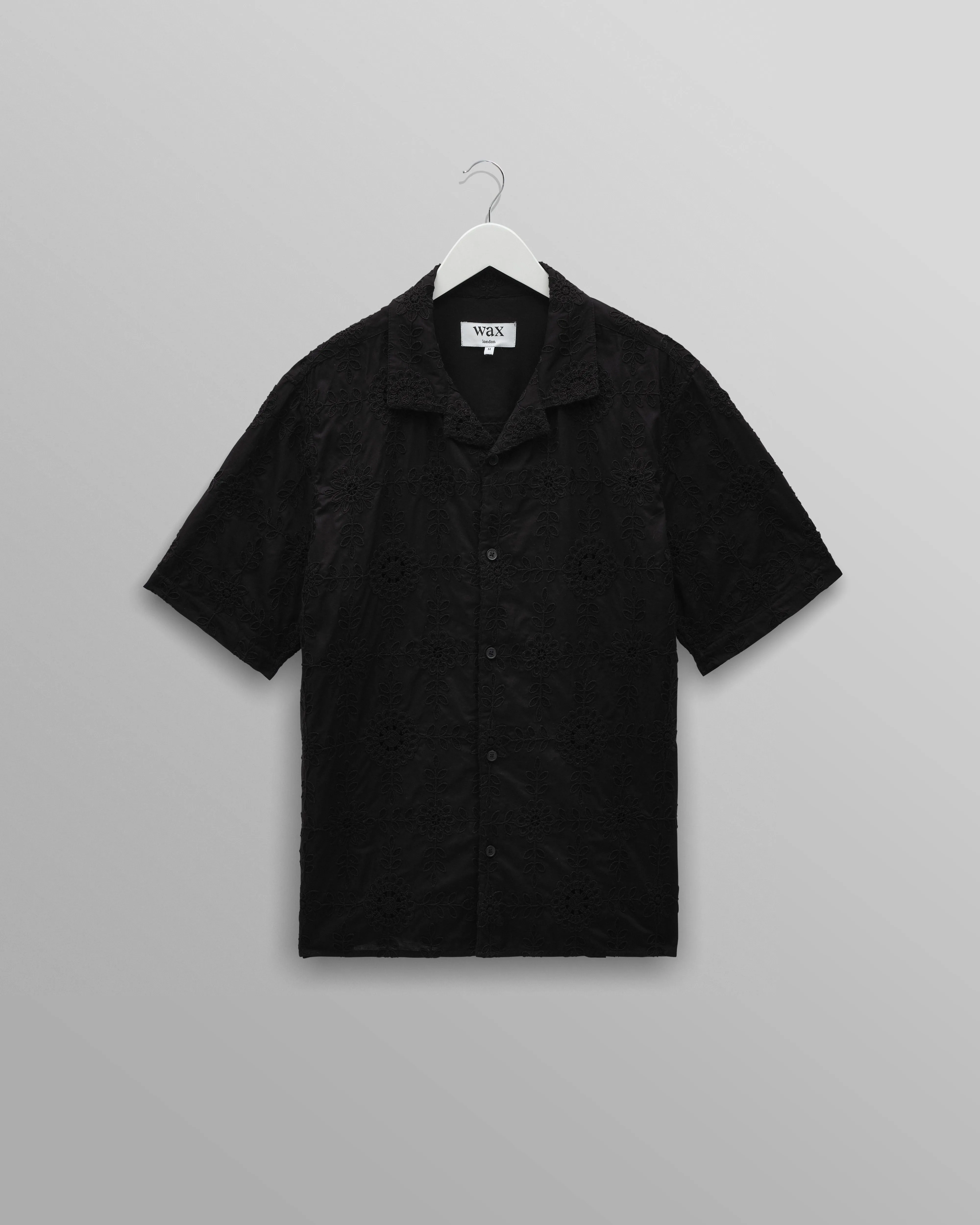 Didcot - Black Corded Lace Short-Sleeve Shirt sold by Wax London