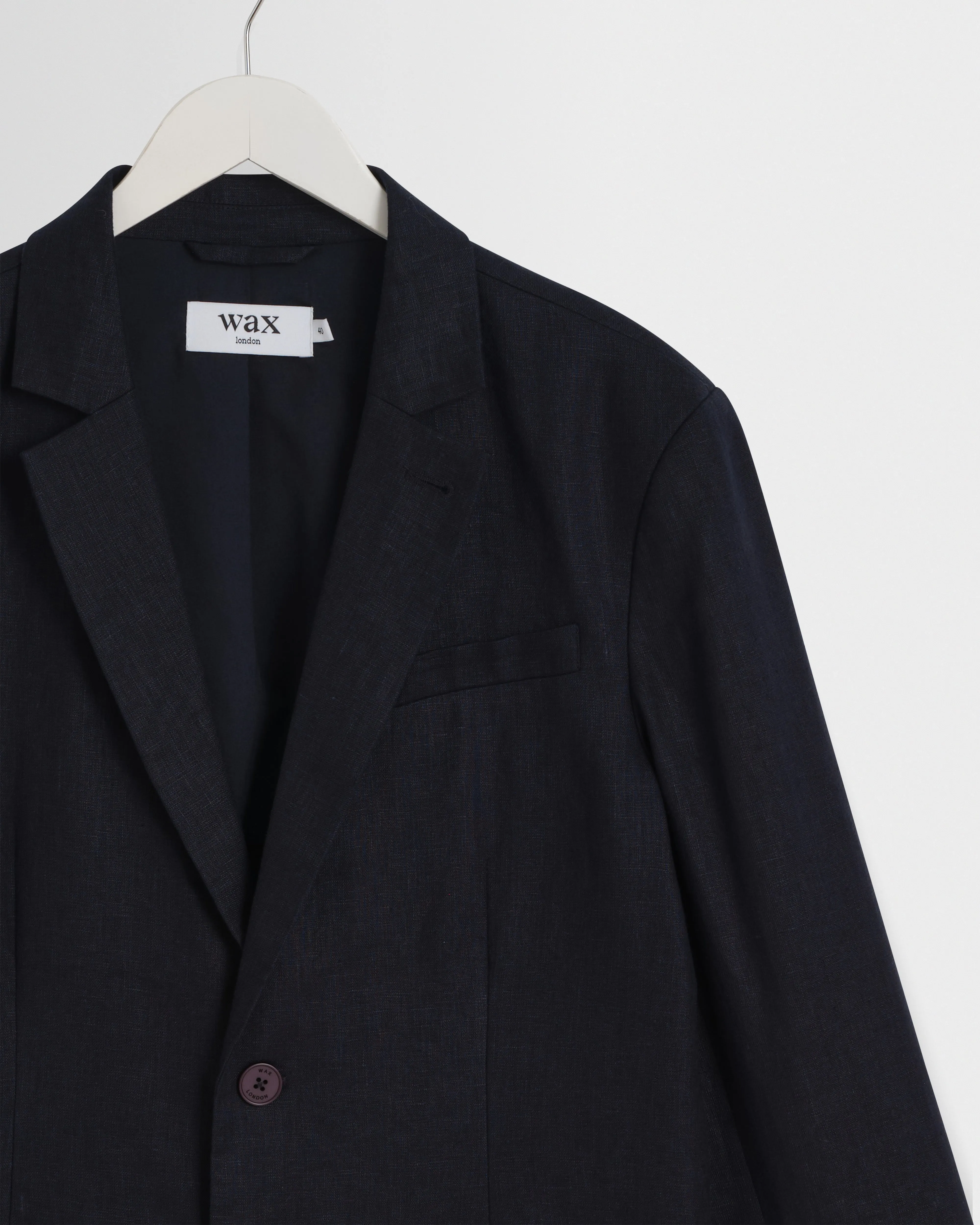 Fintry - Navy Linen Single-Breasted Blazer sold by Wax London product image thumbnail 2