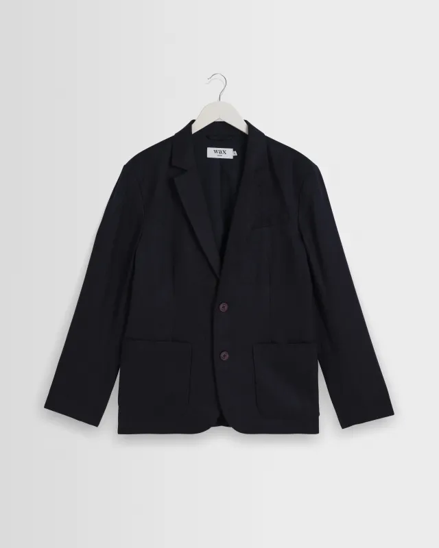 Fintry - Navy Linen Single-Breasted Blazer sold by Wax London