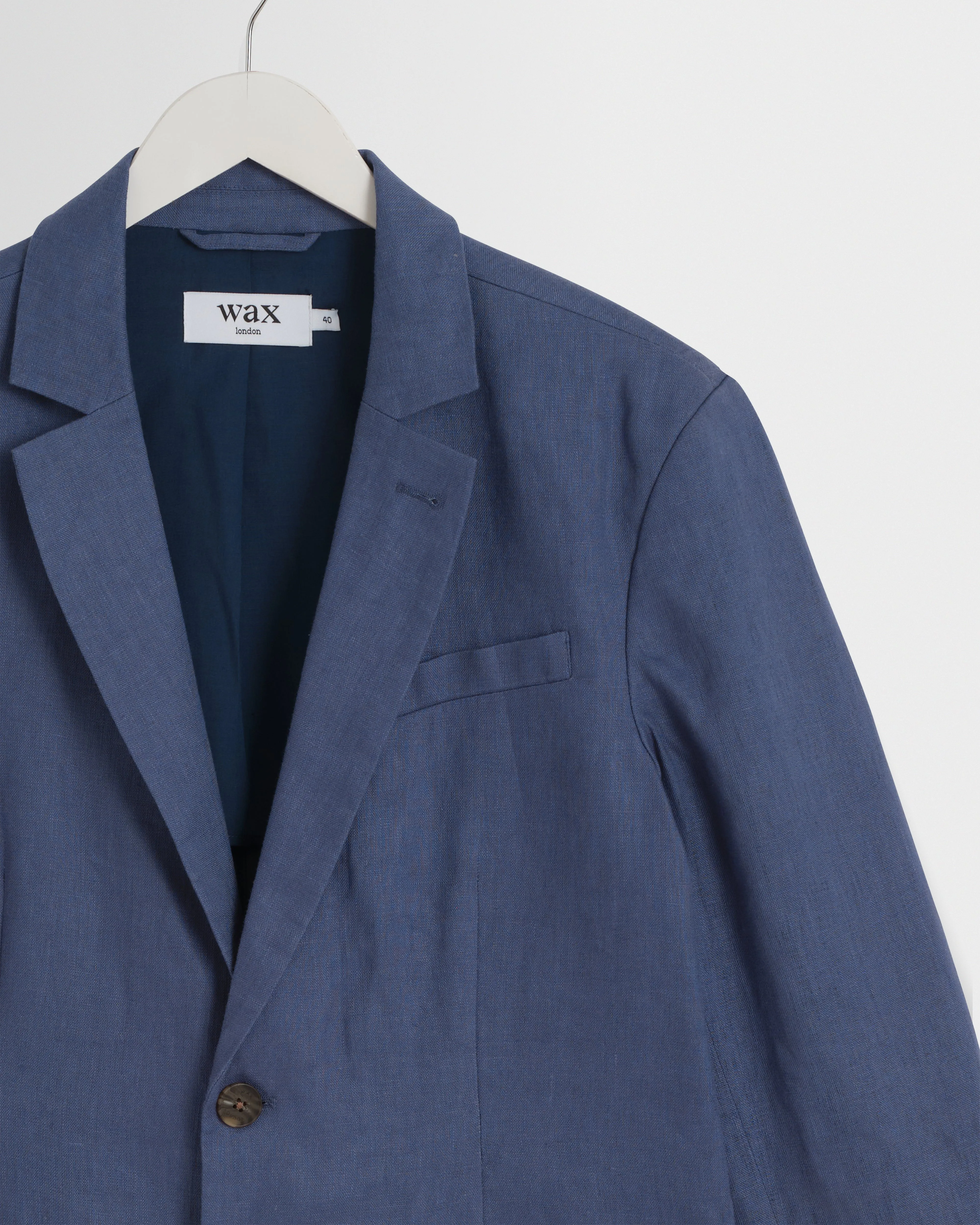 Fintry - Mid Blue Linen Single-Breasted Blazer sold by Wax London product image thumbnail 2