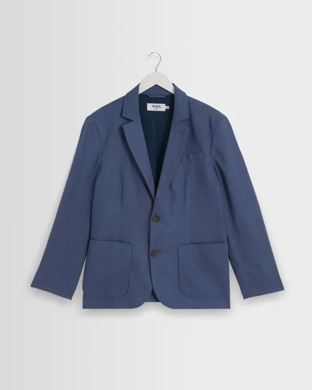 Fintry - Mid Blue Linen Single-Breasted Blazer sold by Wax London