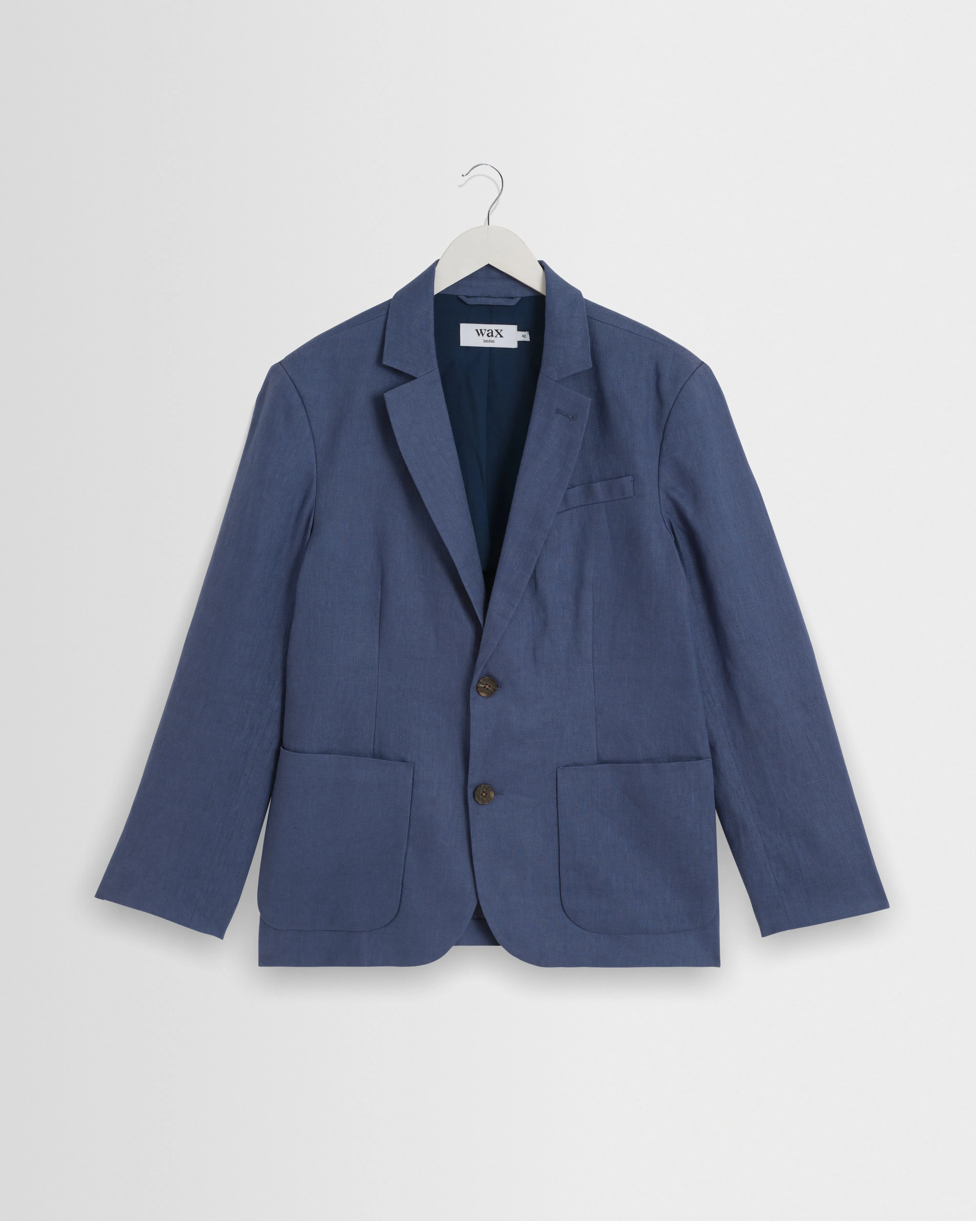 Fintry - Mid Blue Linen Single-Breasted Blazer sold by Wax London