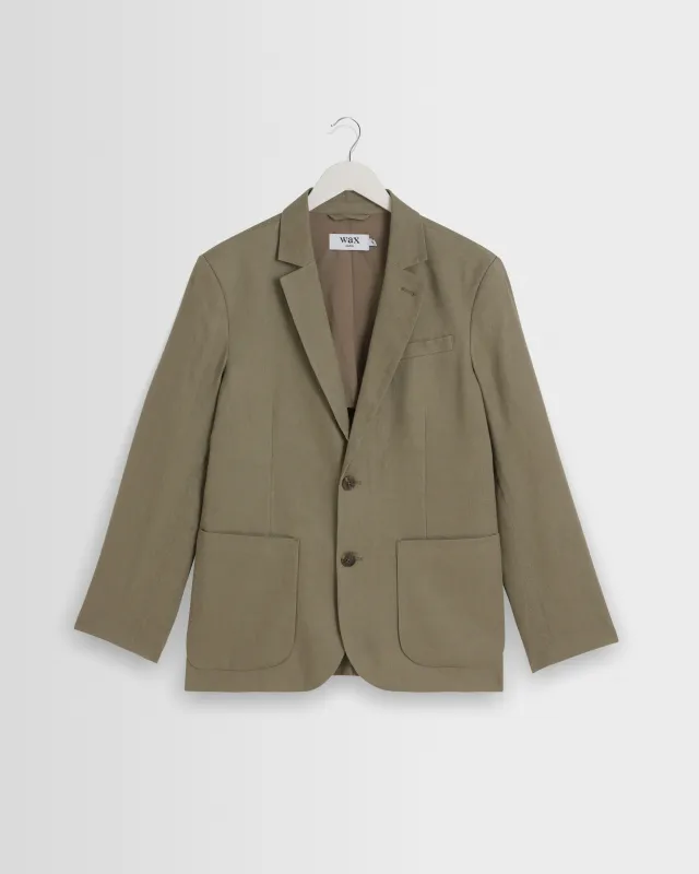 Fintry - Khaki Linen Single-Breasted Blazer sold by Wax London