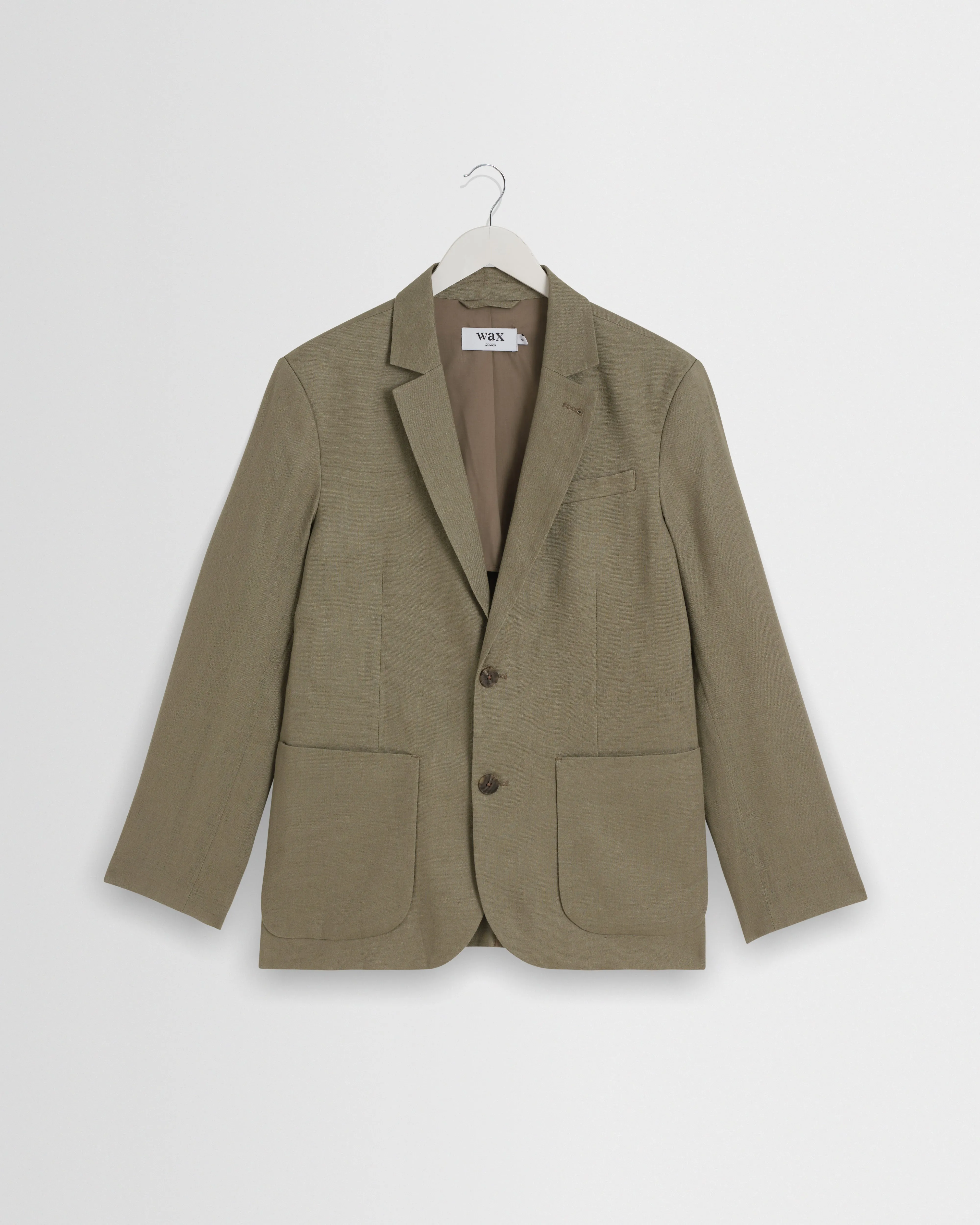 Fintry - Khaki Linen Single-Breasted Blazer sold by Wax London