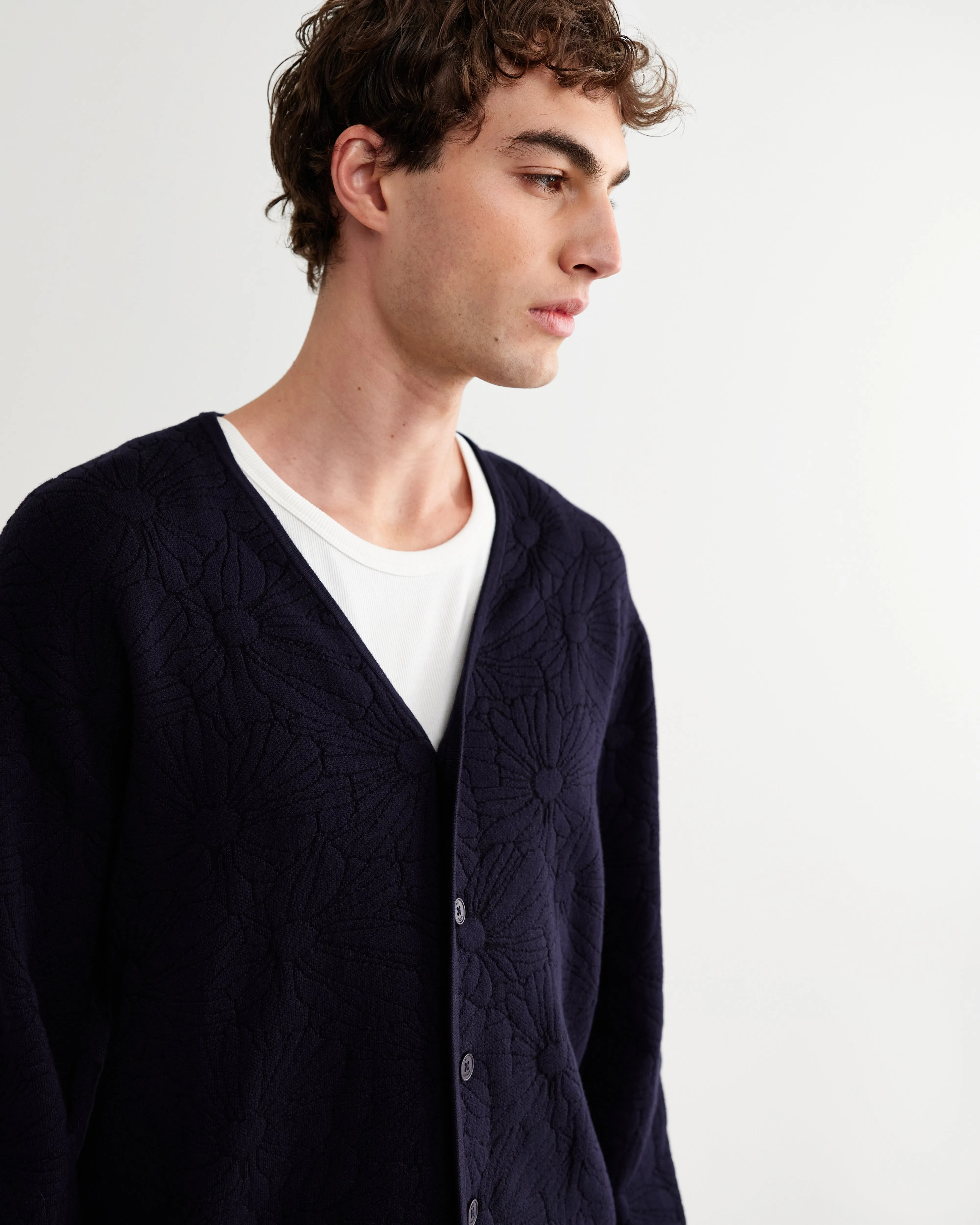 Alban - Navy And Black Floral Jacquard Cardigan sold by Wax London product image thumbnail 4