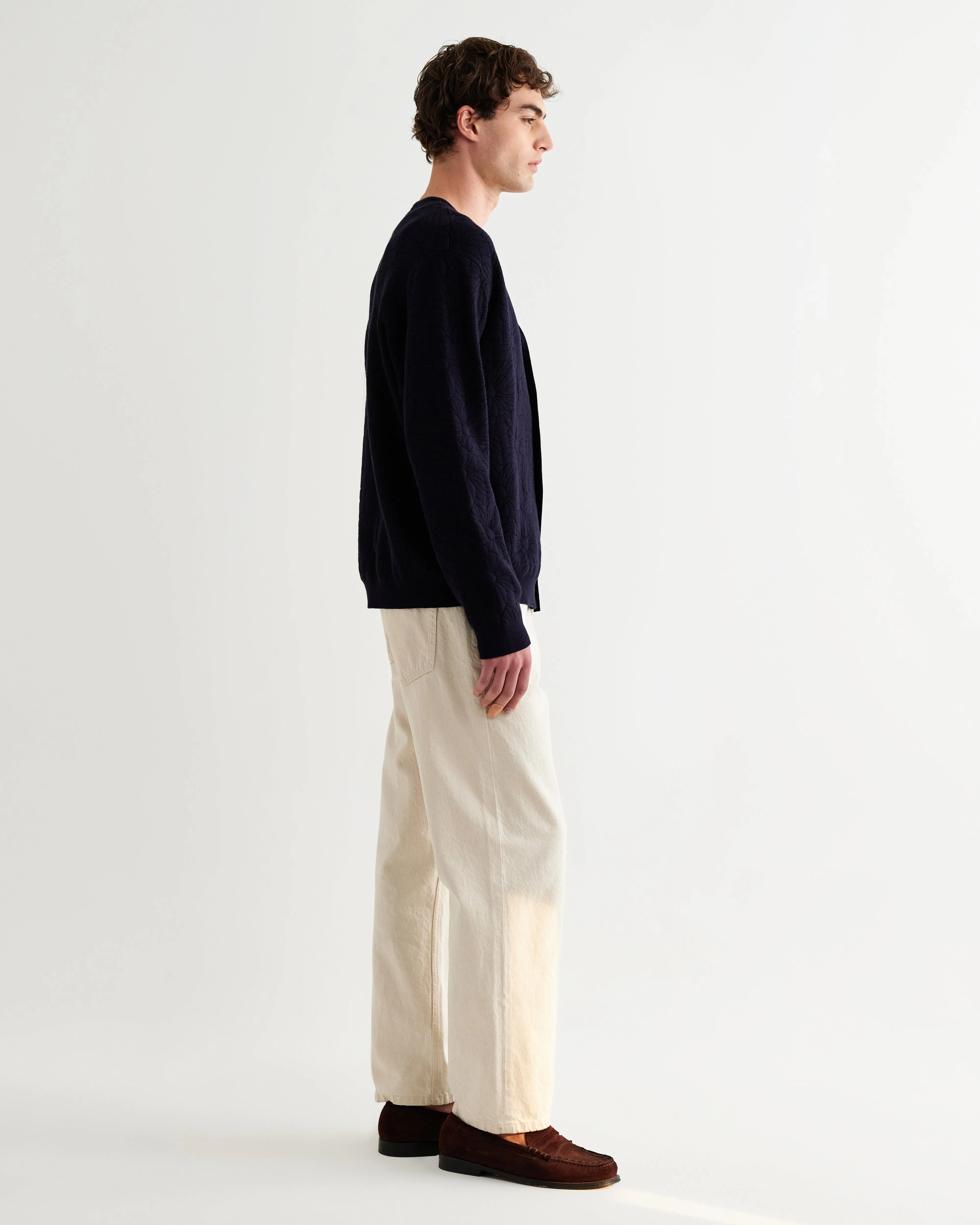 Alban - Navy And Black Floral Jacquard Cardigan sold by Wax London product image thumbnail 5