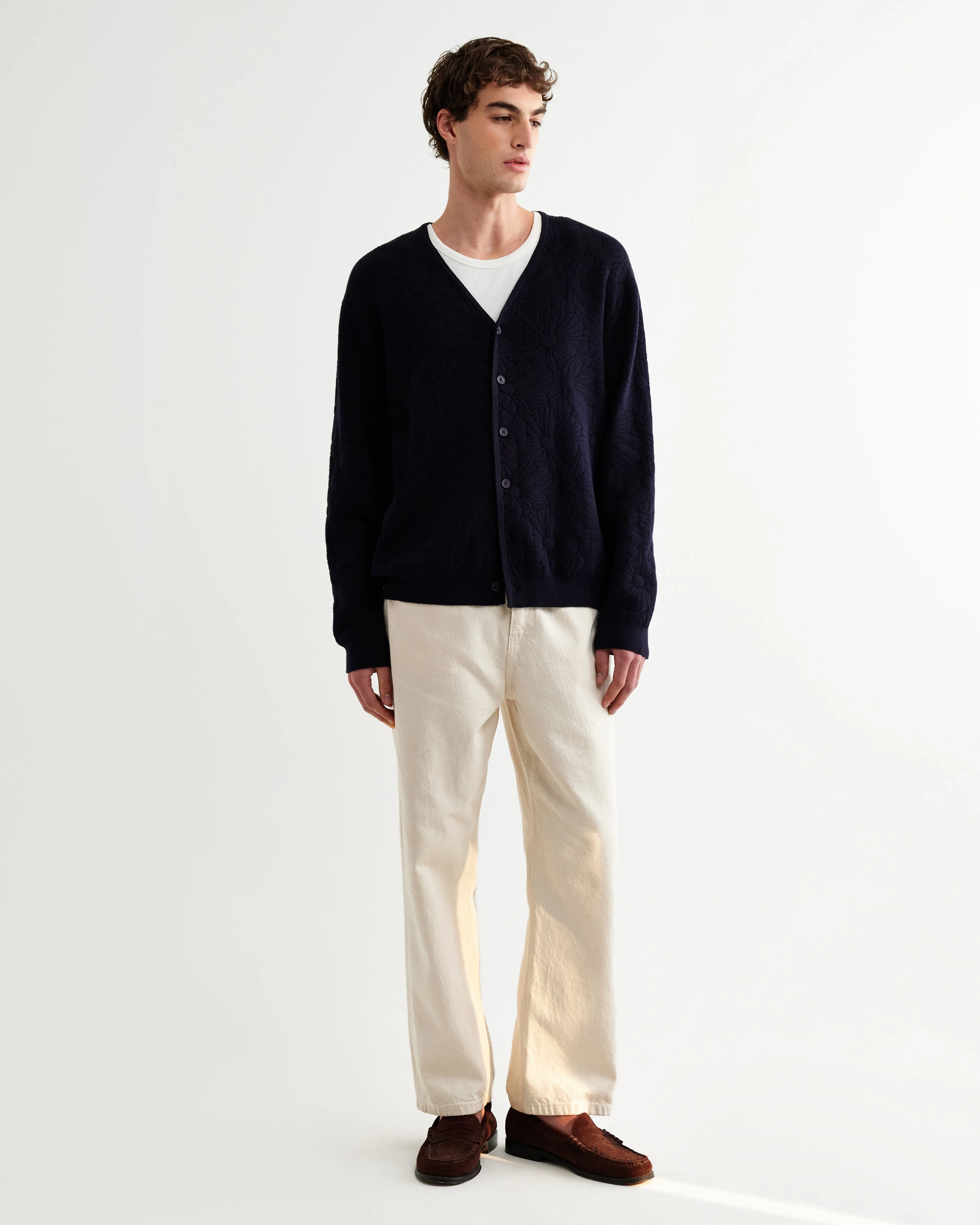 Alban - Navy And Black Floral Jacquard Cardigan sold by Wax London product image thumbnail 2