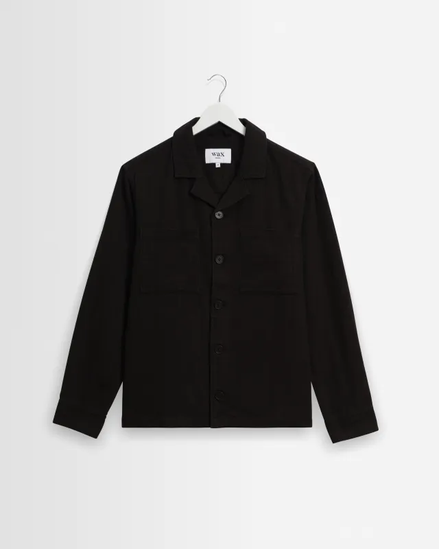 Aldred - Black Linen-Cotton Revere Overshirt made by Wax London