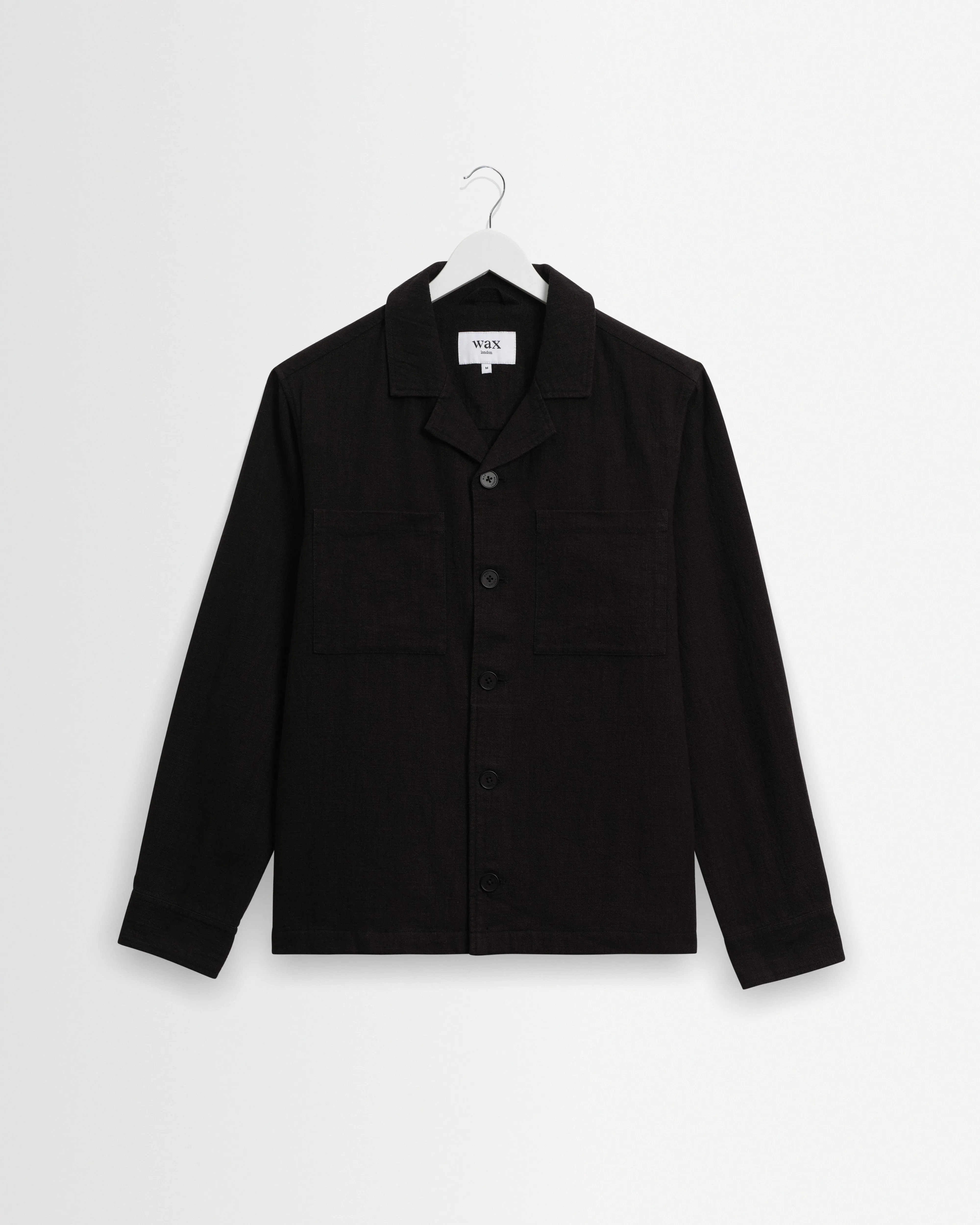 Aldred - Black Linen-Cotton Revere Overshirt sold by Wax London