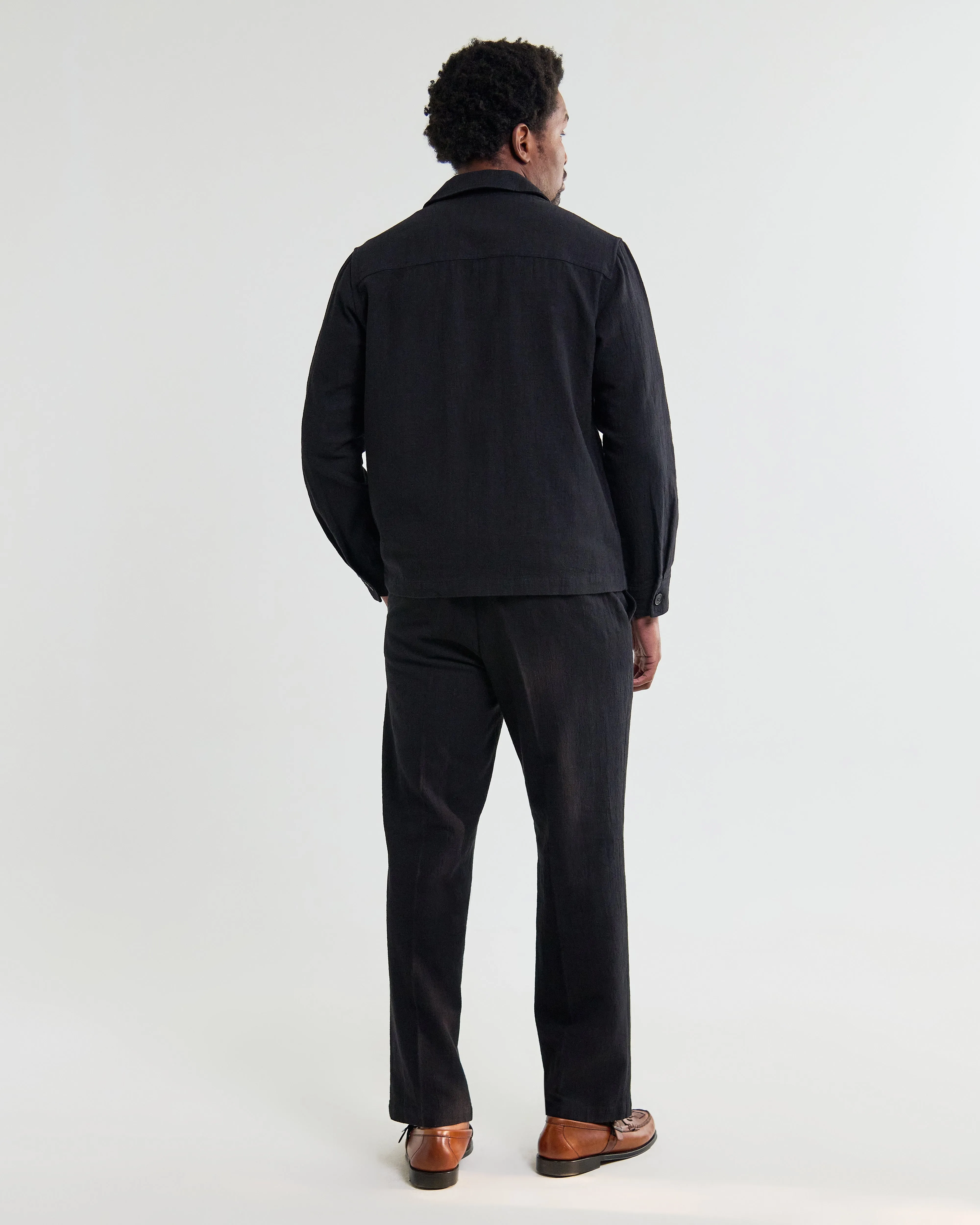 Aldred - Black Linen-Cotton Revere Overshirt sold by Wax London product image thumbnail 5