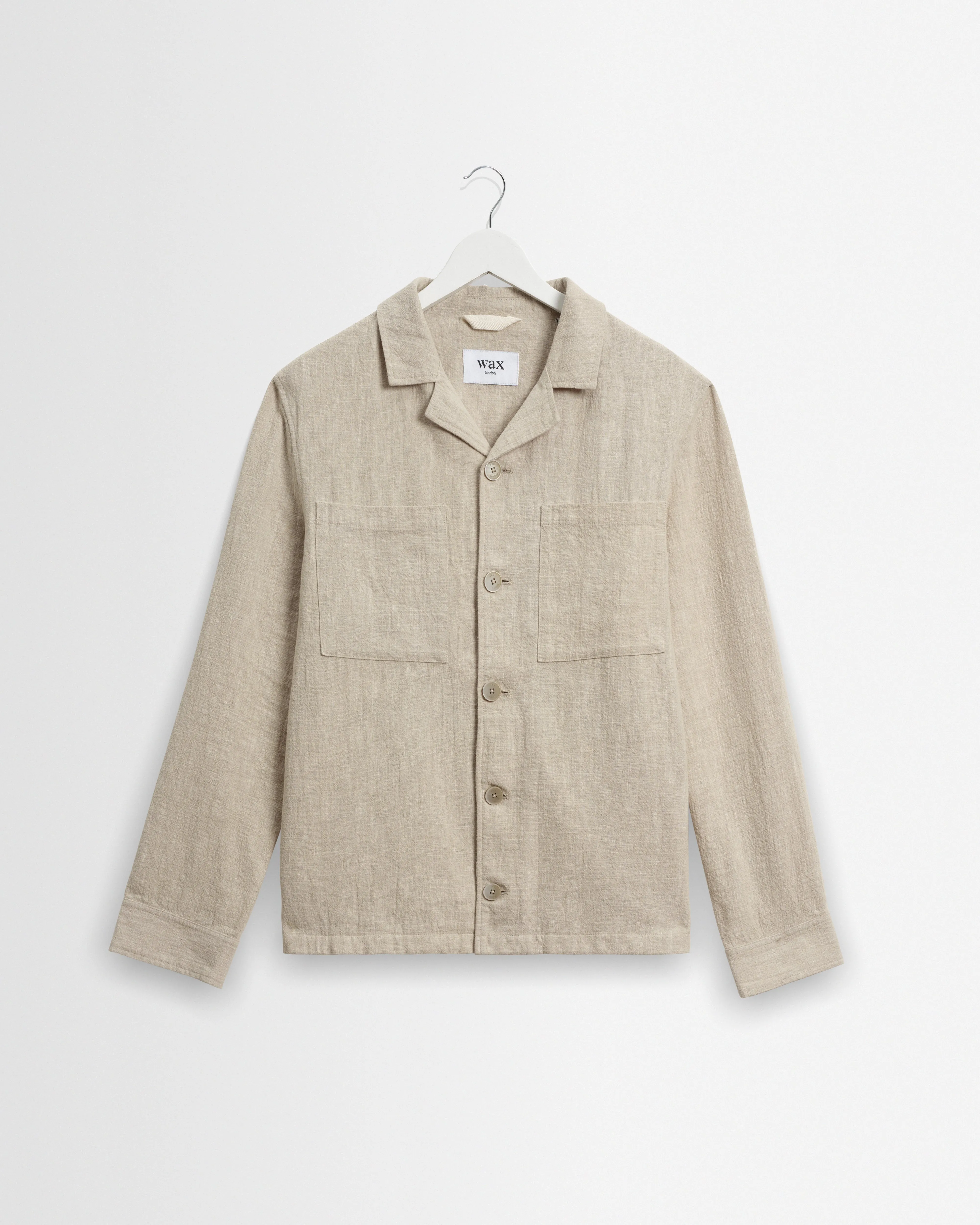 Aldred - Natural Linen-Cotton Revere Overshirt sold by Wax London
