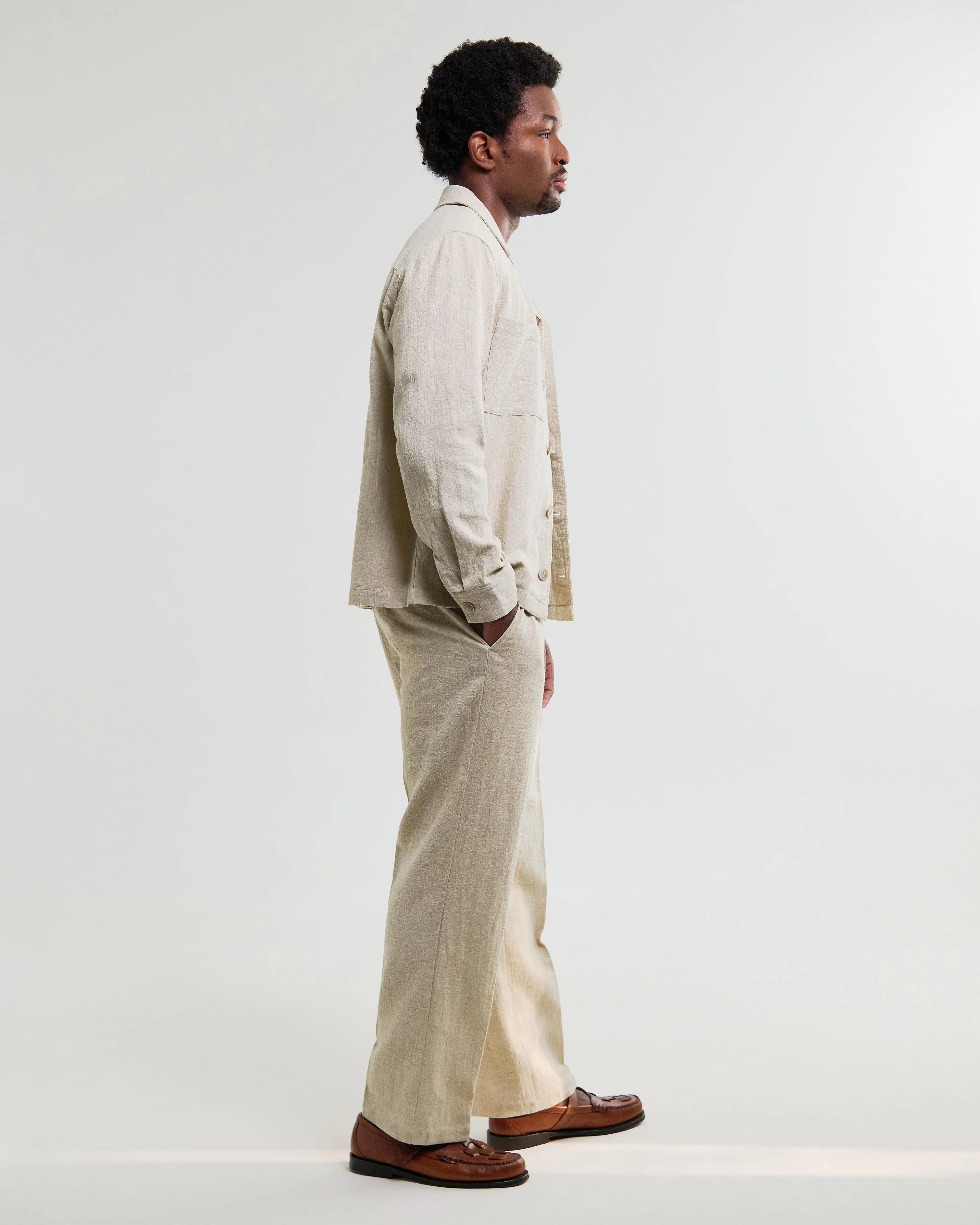 Aldred - Natural Linen-Cotton Revere Overshirt sold by Wax London product image thumbnail 5