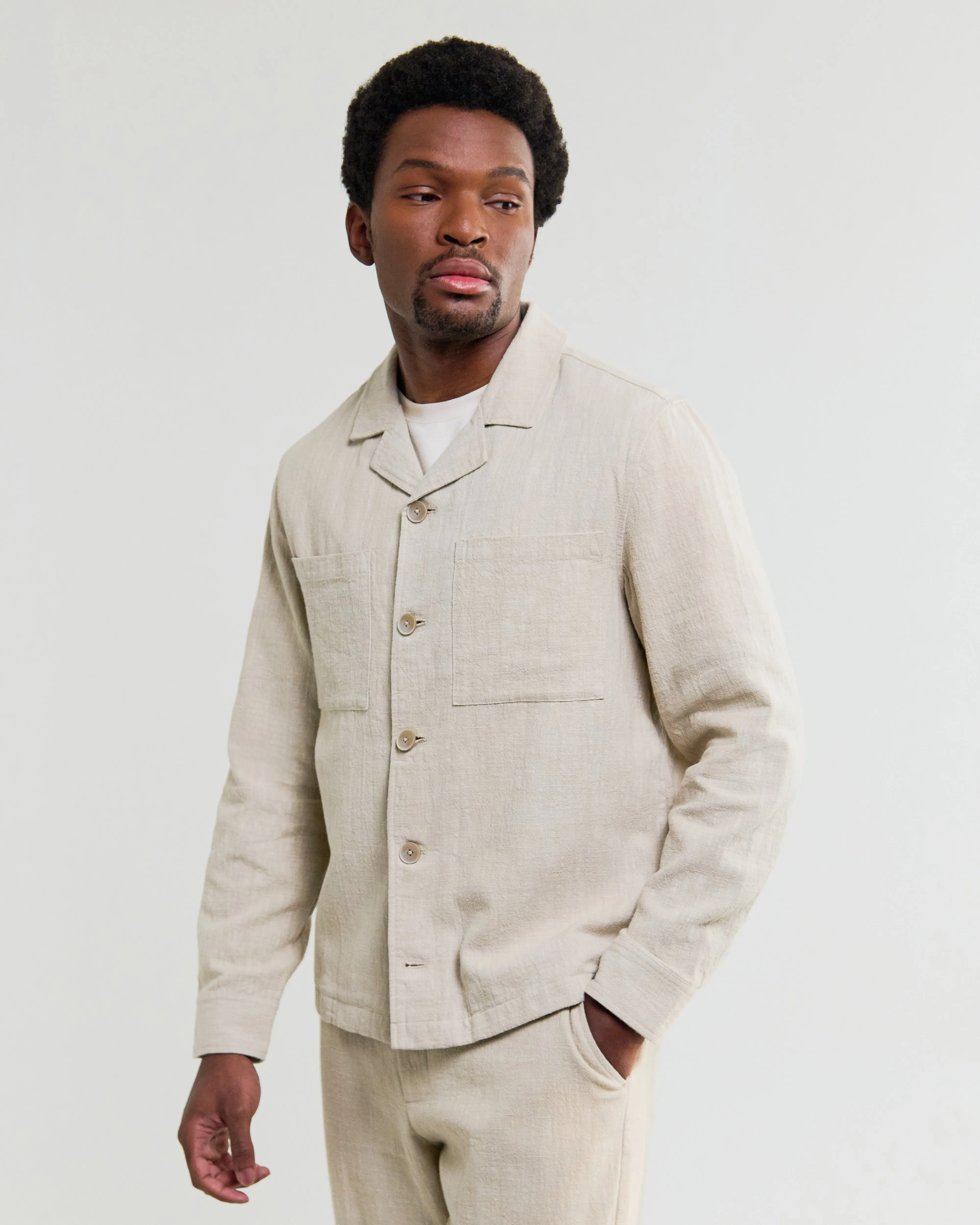 Aldred - Natural Linen-Cotton Revere Overshirt sold by Wax London product image thumbnail 2