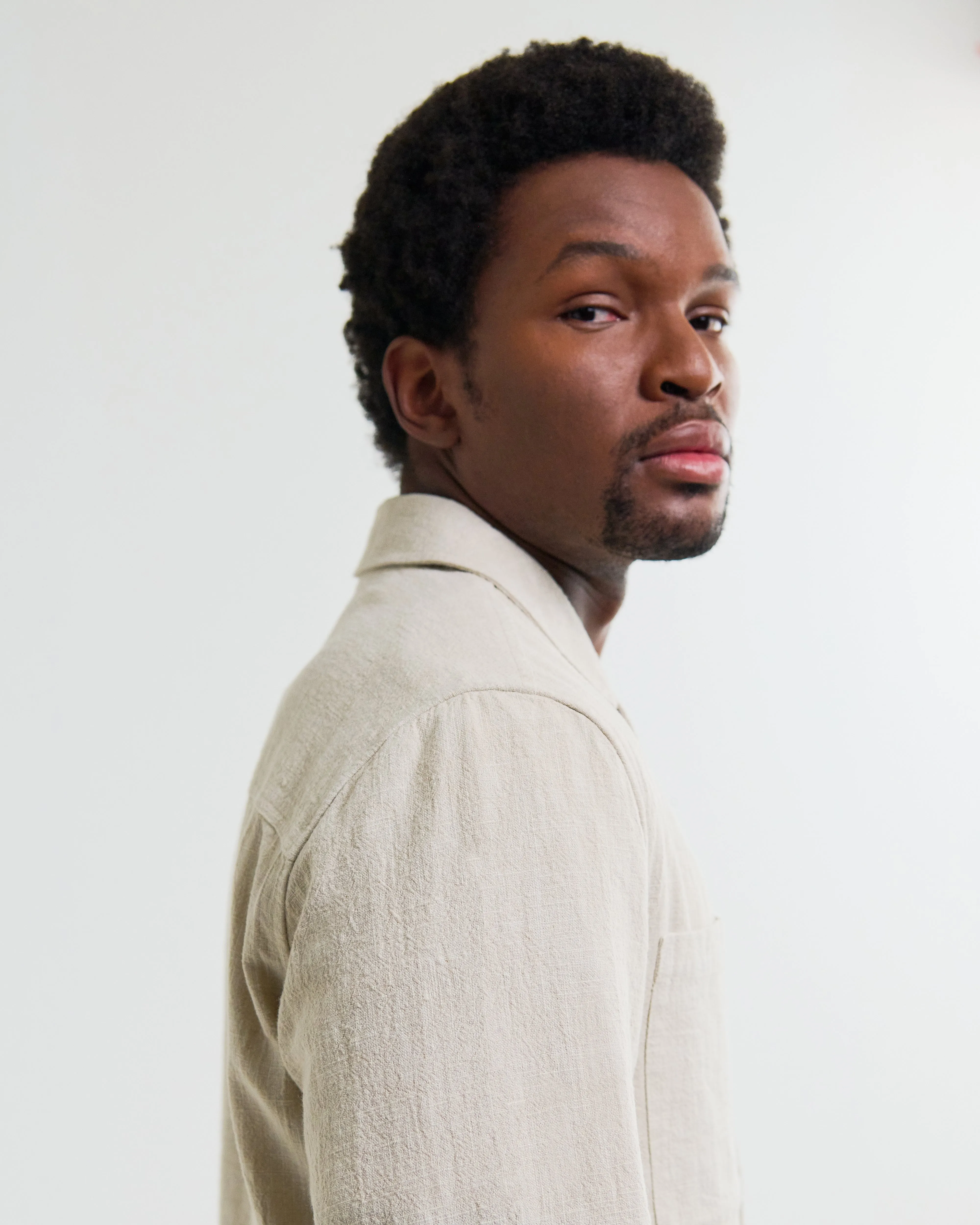 Aldred - Natural Linen-Cotton Revere Overshirt sold by Wax London product image thumbnail 3