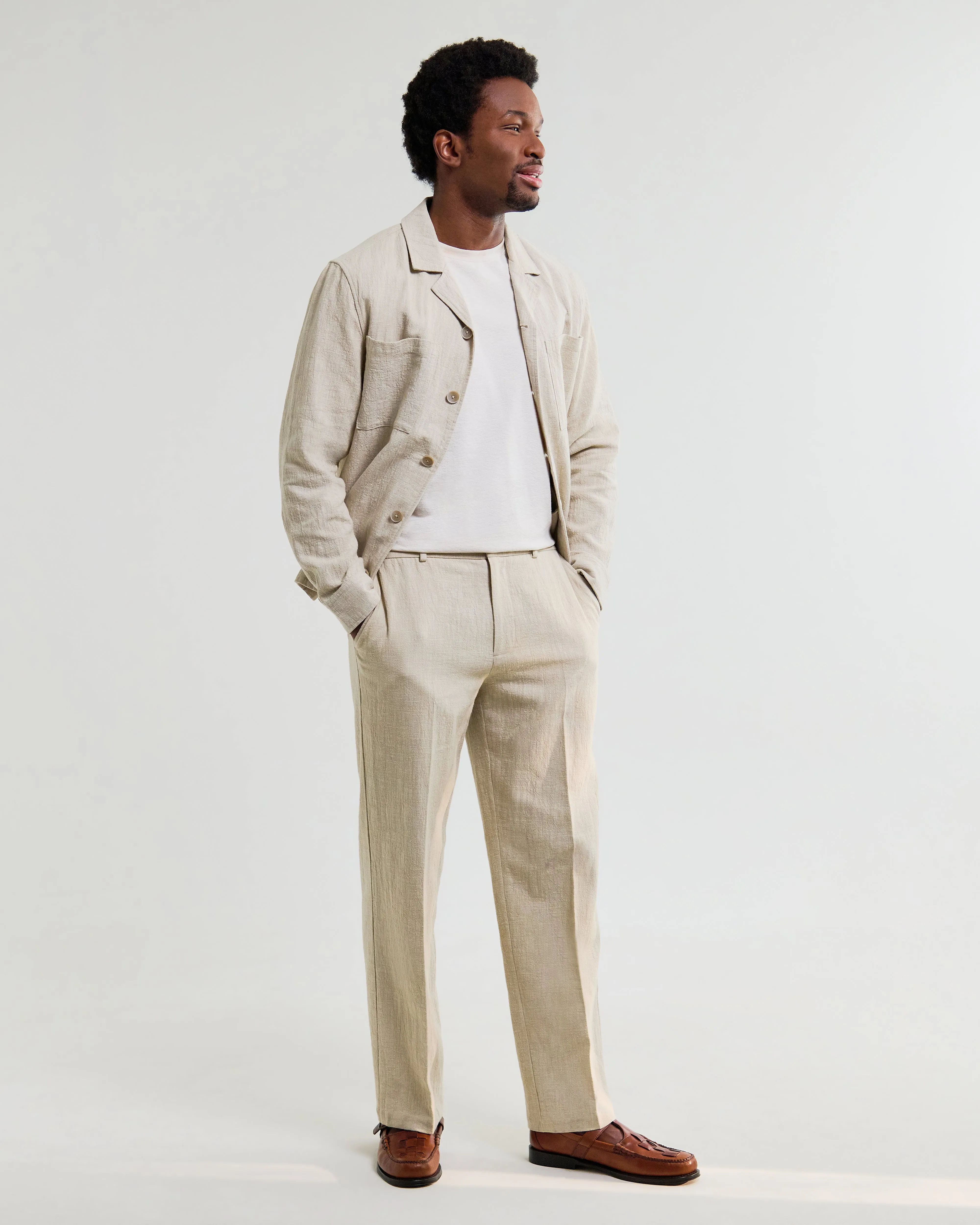 Aldred - Natural Linen-Cotton Revere Overshirt sold by Wax London product image thumbnail 4