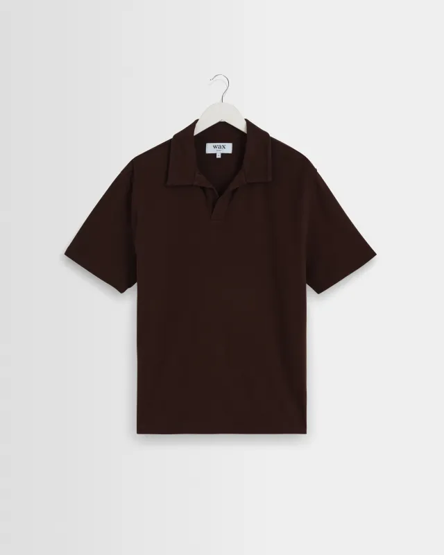 Atwood - Dark Brown Textured Organic Cotton Polo Shirt sold by Wax London