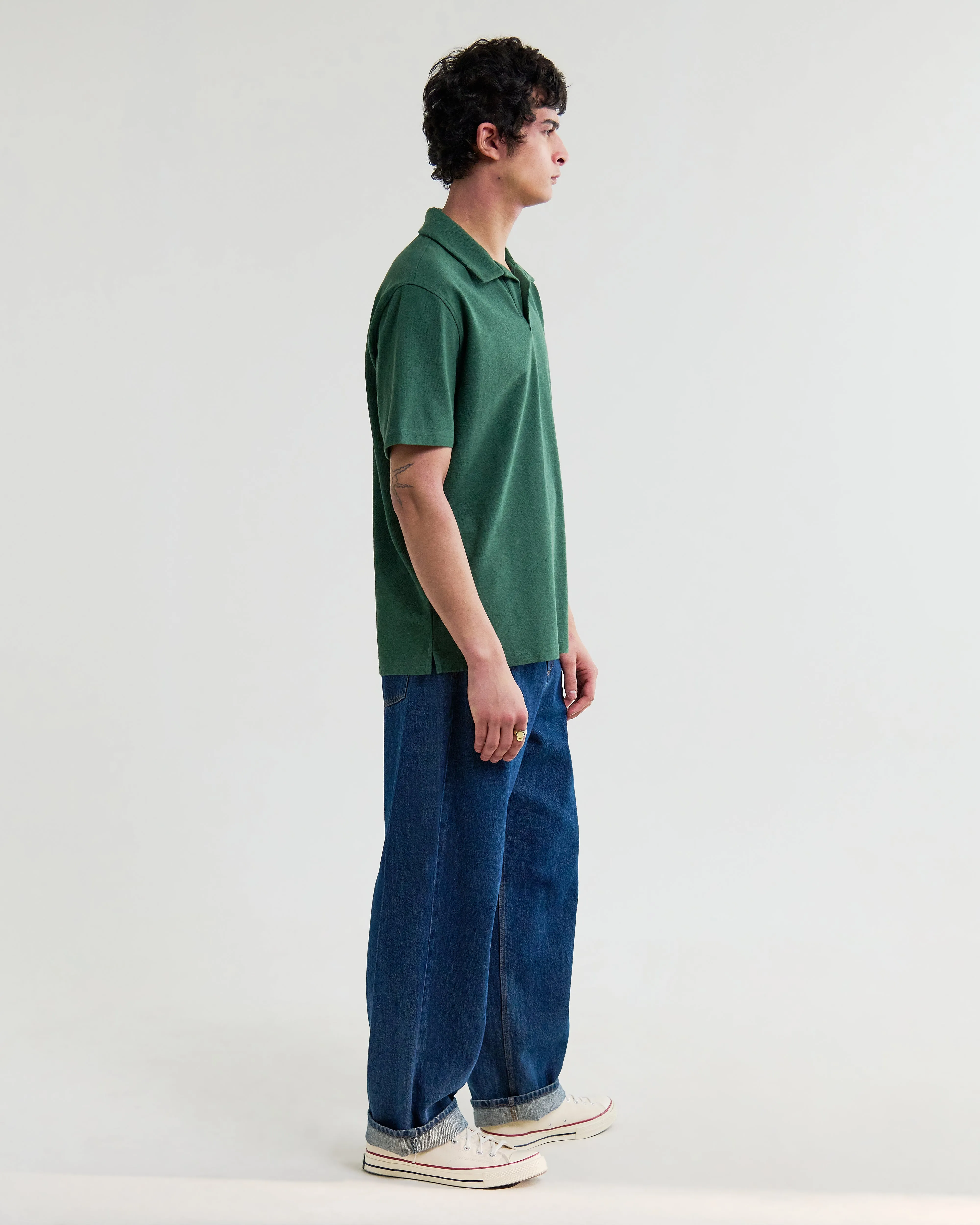 Atwood - Dark Green Textured Organic Cotton Polo Shirt sold by Wax London product image thumbnail 5