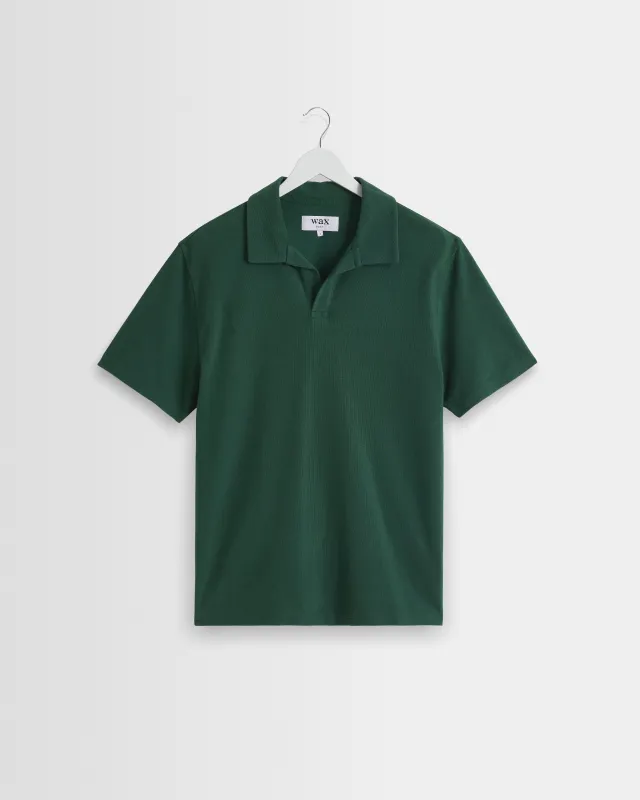 Atwood - Dark Green Textured Organic Cotton Polo Shirt made by Wax London