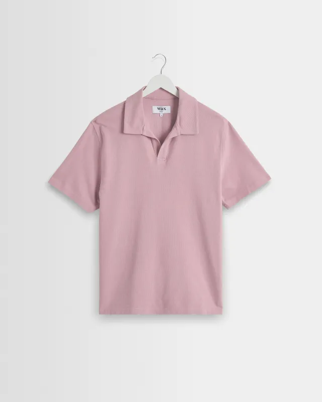 Atwood - Dusty Pink Textured Organic Cotton Polo Shirt sold by Wax London