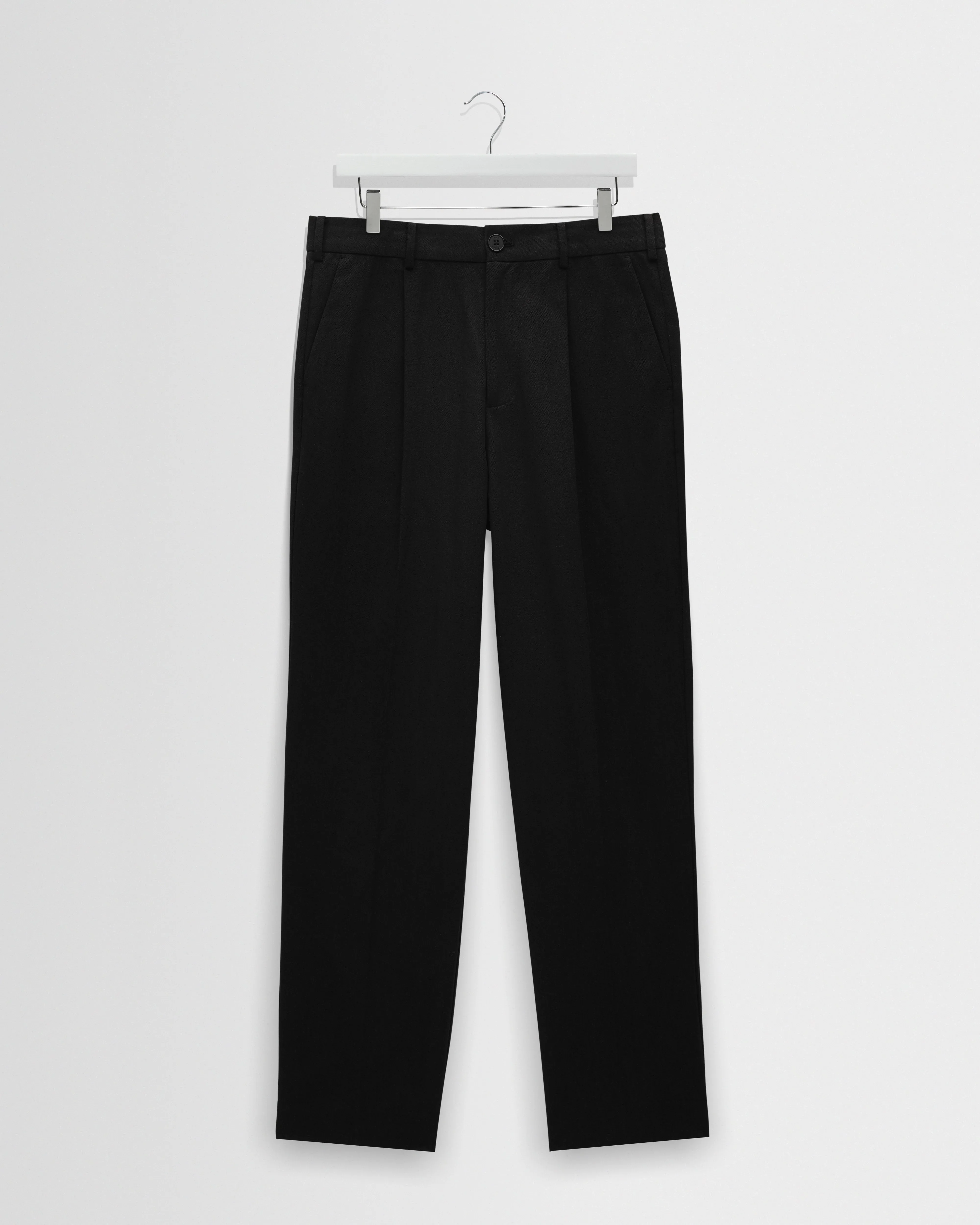 Aubyn - Black Cotton Tencel Twill Relaxed Fit Trousers sold by Wax London