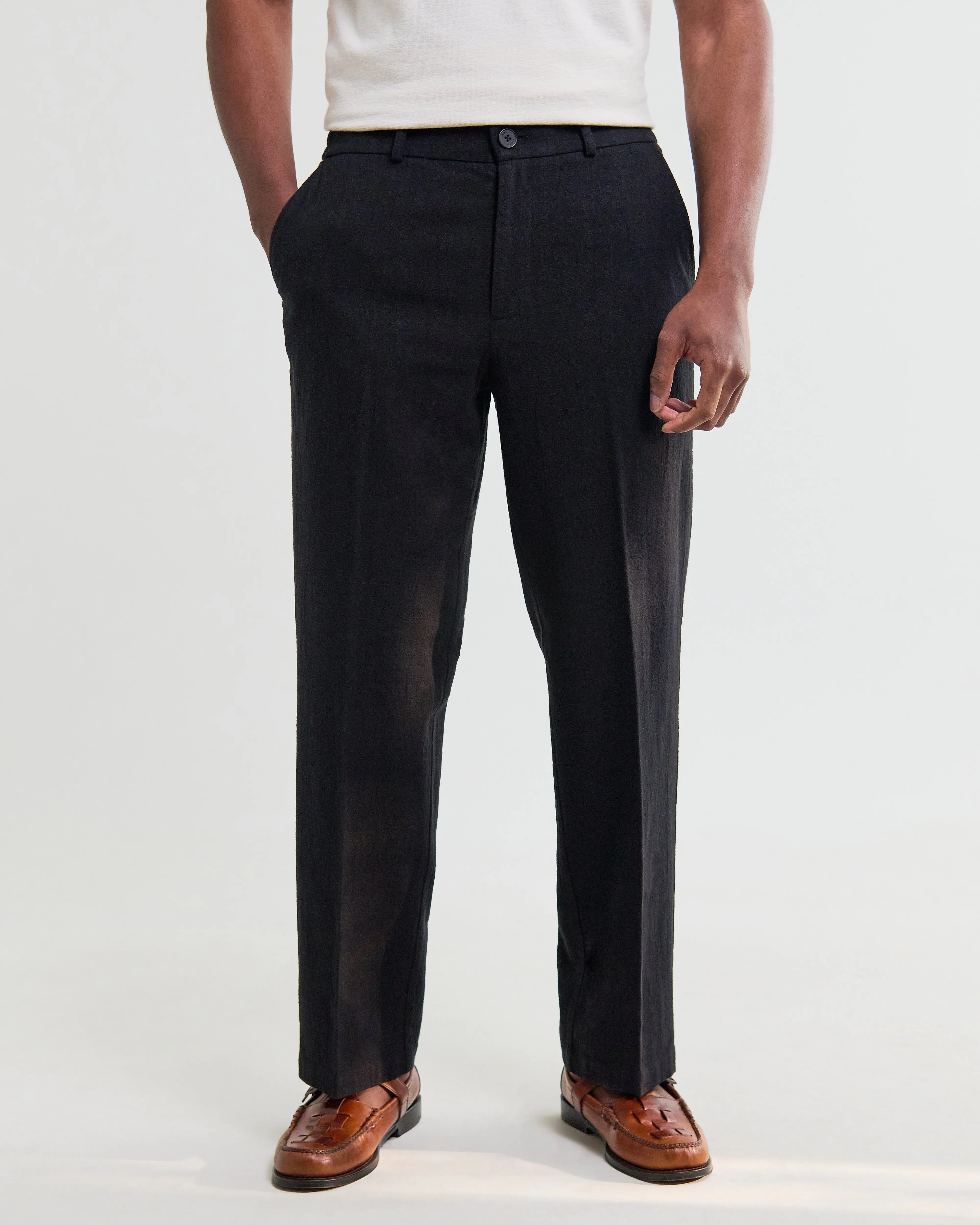 Bayham - Black Linen-Cotton Relaxed Fit Trousers sold by Wax London product image thumbnail 2