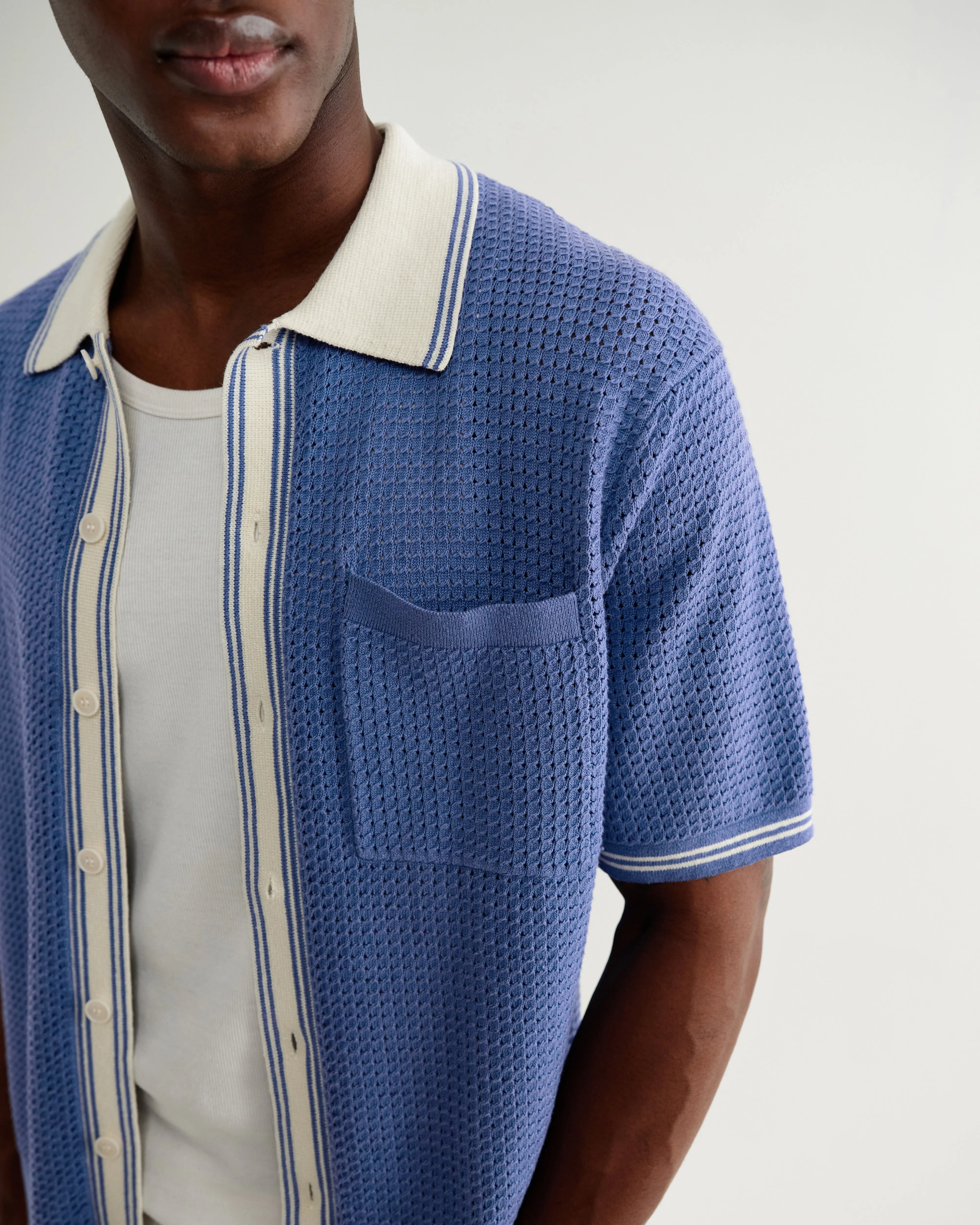 Belle - Blue Tipped Pointelle Polo Shirt sold by Wax London product image thumbnail 3