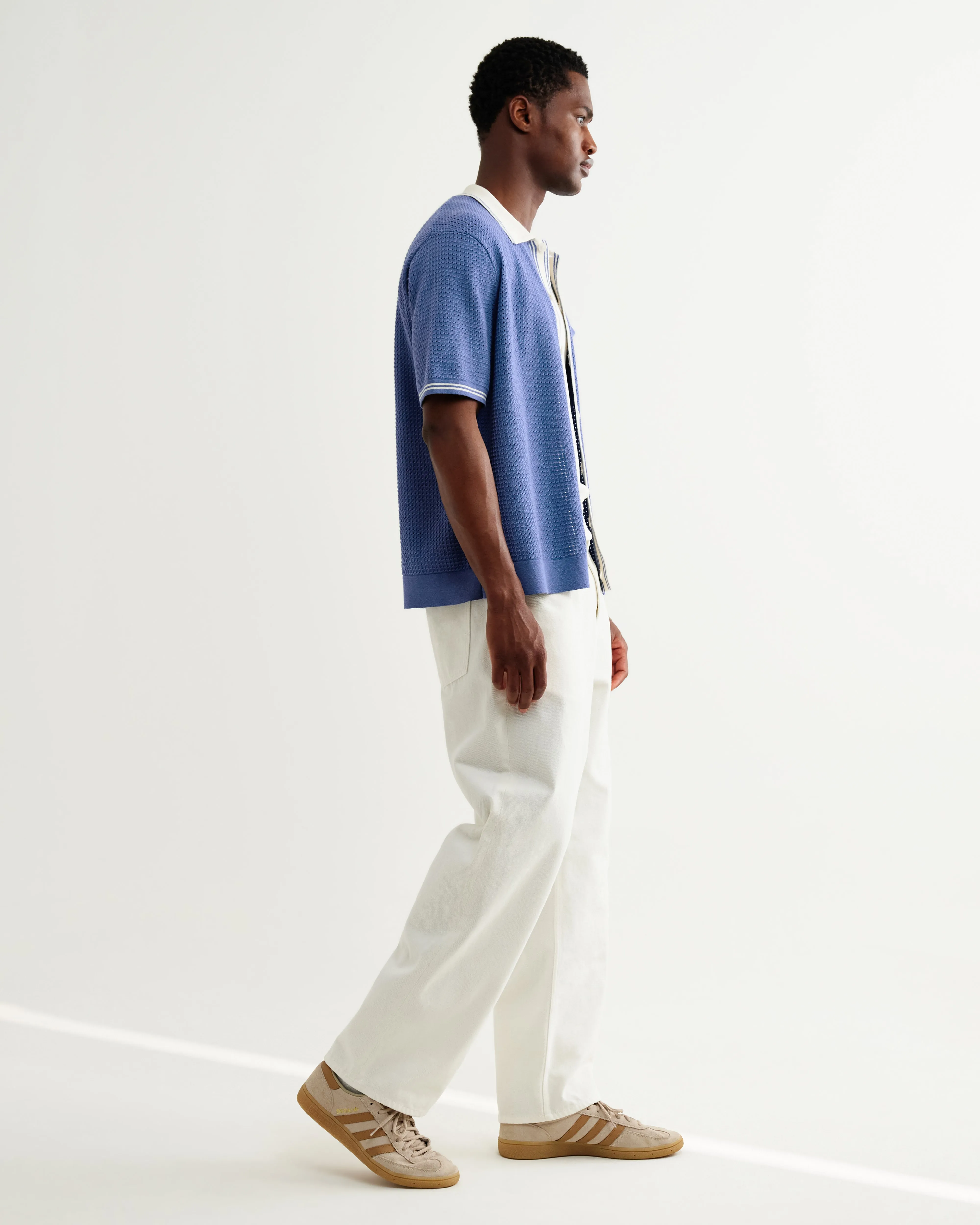 Belle - Blue Tipped Pointelle Polo Shirt sold by Wax London product image thumbnail 5