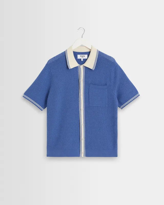 Belle - Blue Tipped Pointelle Polo Shirt made by Wax London