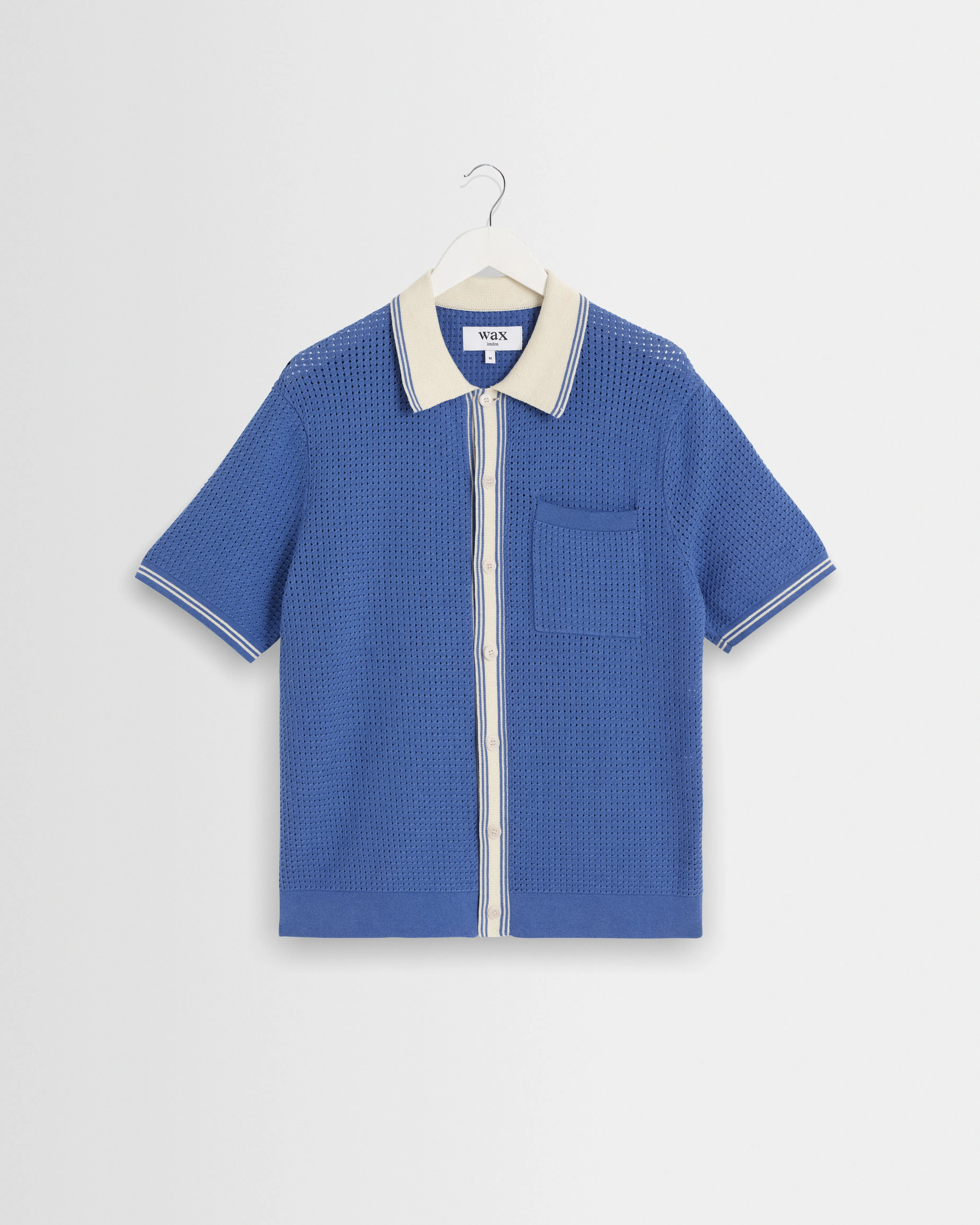 Belle - Blue Tipped Pointelle Polo Shirt sold by Wax London
