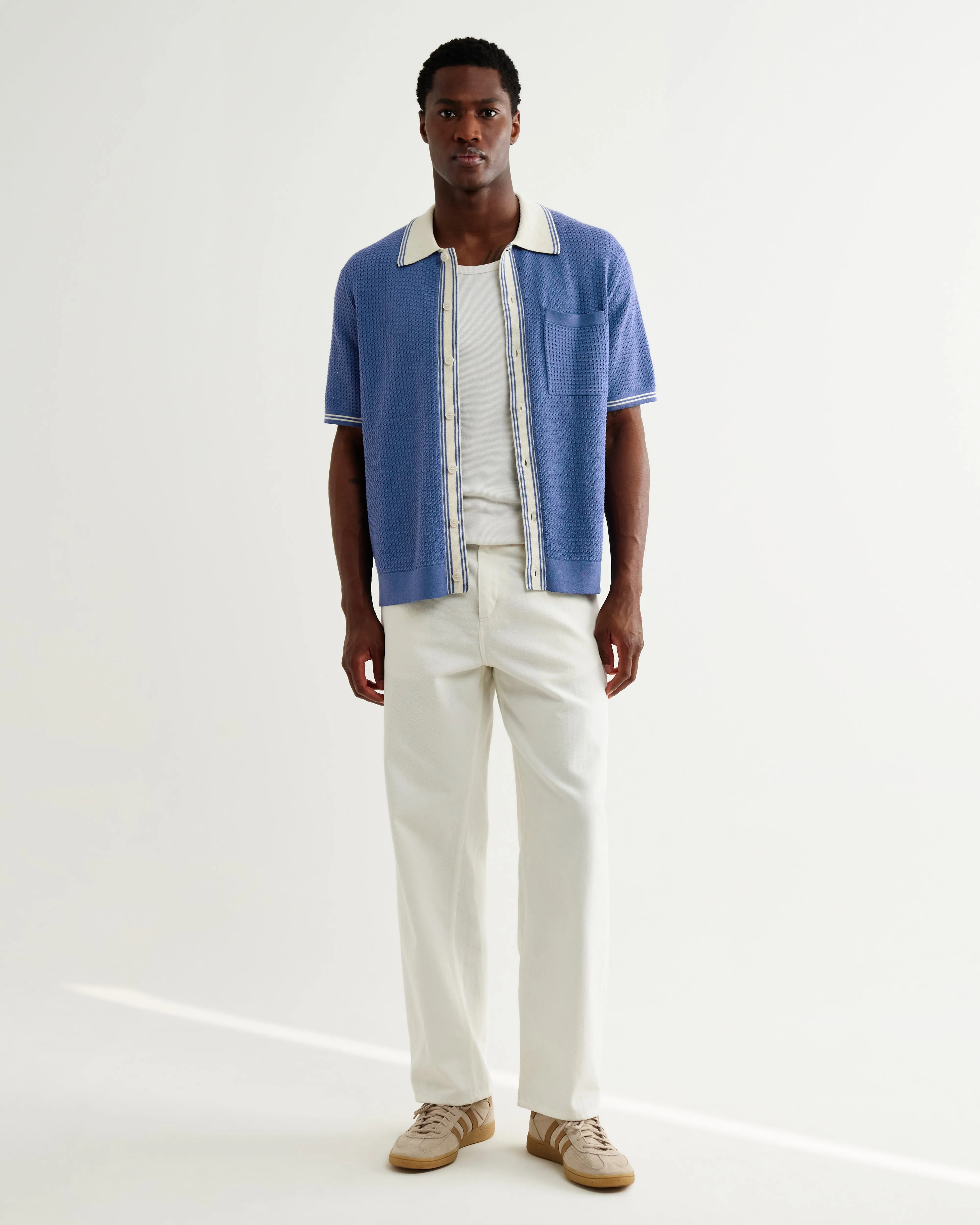 Belle - Blue Tipped Pointelle Polo Shirt sold by Wax London product image thumbnail 4
