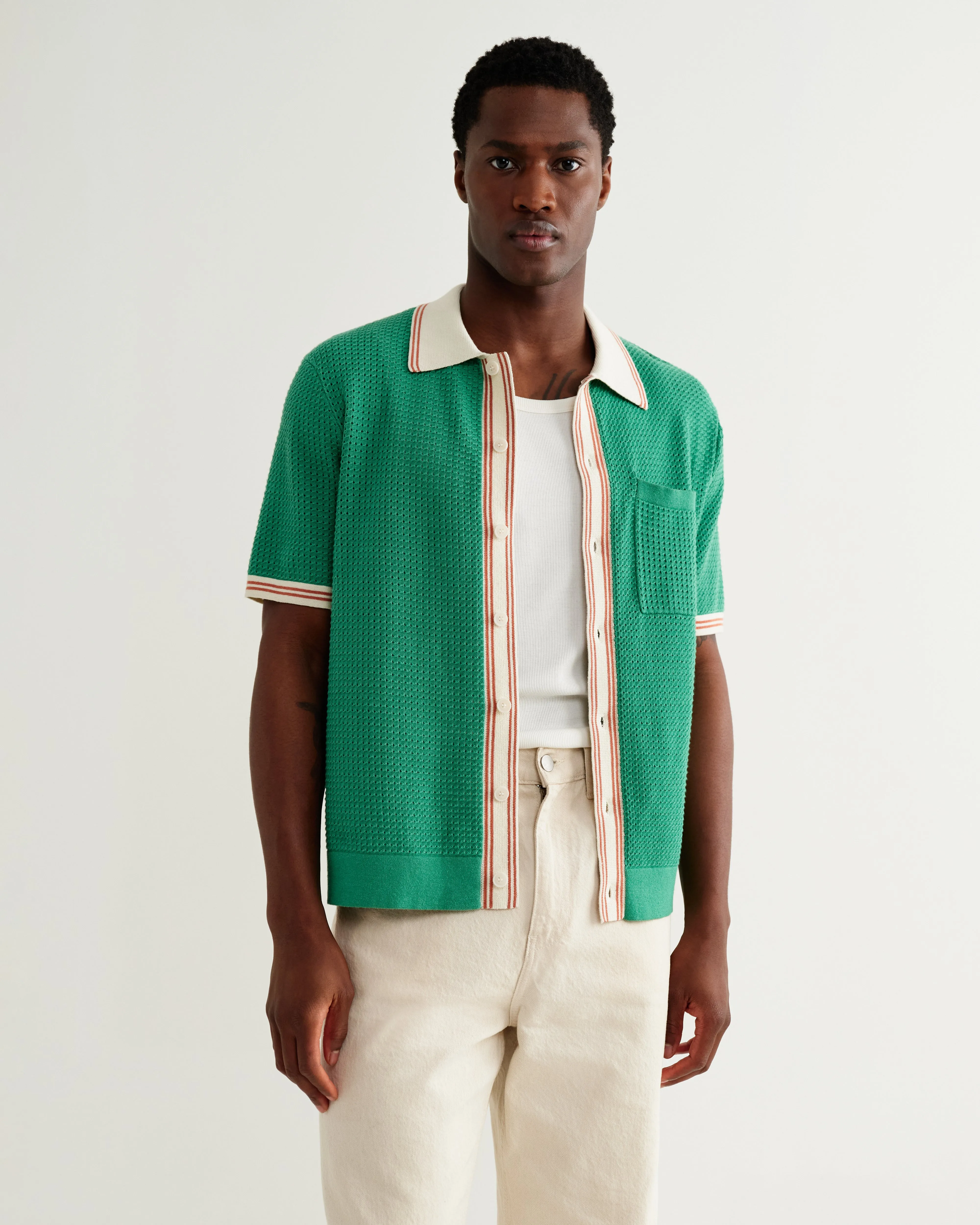 Belle - Green Tipped Pointelle Polo Shirt sold by Wax London product image thumbnail 2