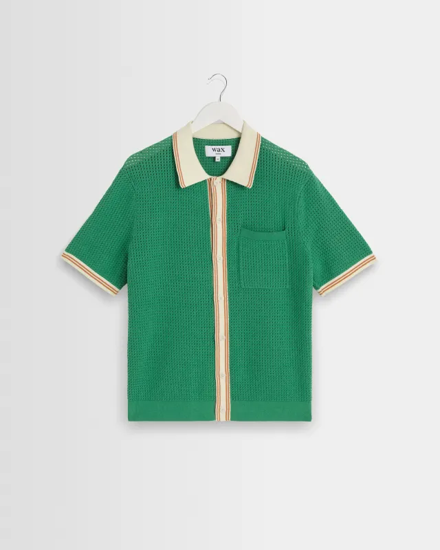 Belle - Green Tipped Pointelle Polo Shirt made by Wax London