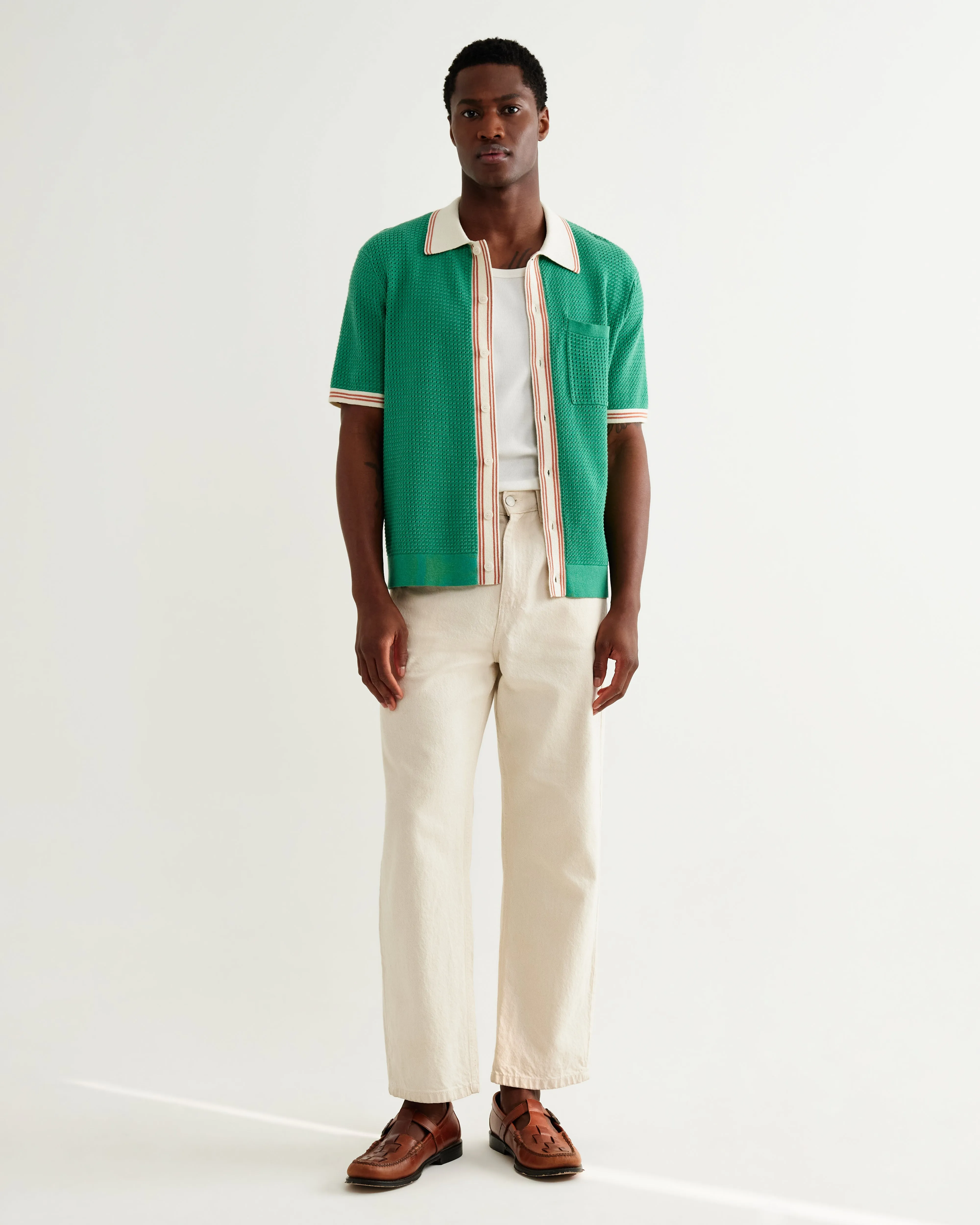 Belle - Green Tipped Pointelle Polo Shirt sold by Wax London product image thumbnail 5