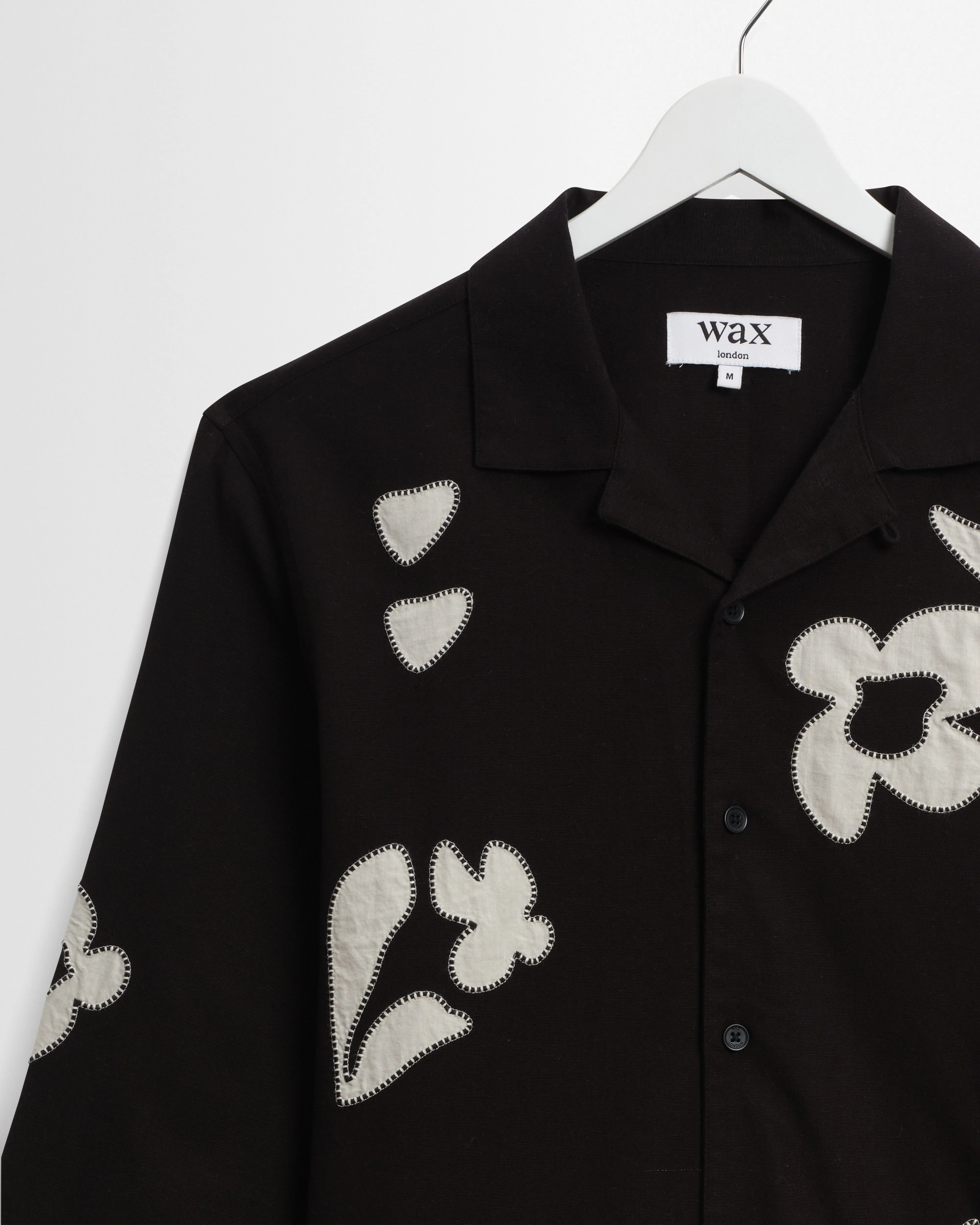 Corey - Black And Beige Abstract Applique Cotton-Linen Shirt sold by Wax London product image thumbnail 2