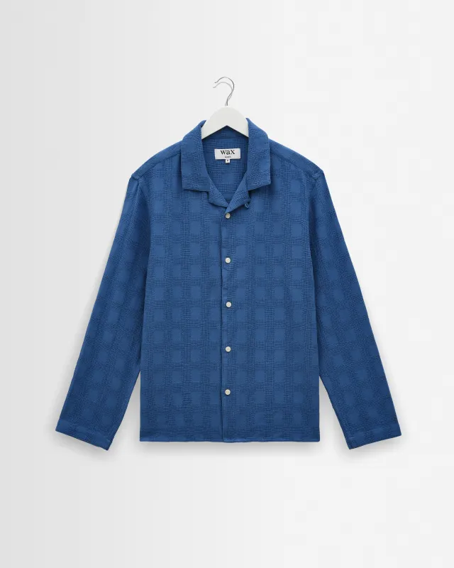 Corey - Blue Dobby Check Cotton Shirt made by Wax London