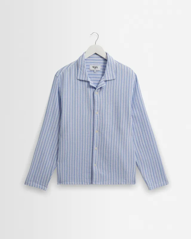 Corey - Bright Blue Cotton Twisted Stripe Shirt made by Wax London
