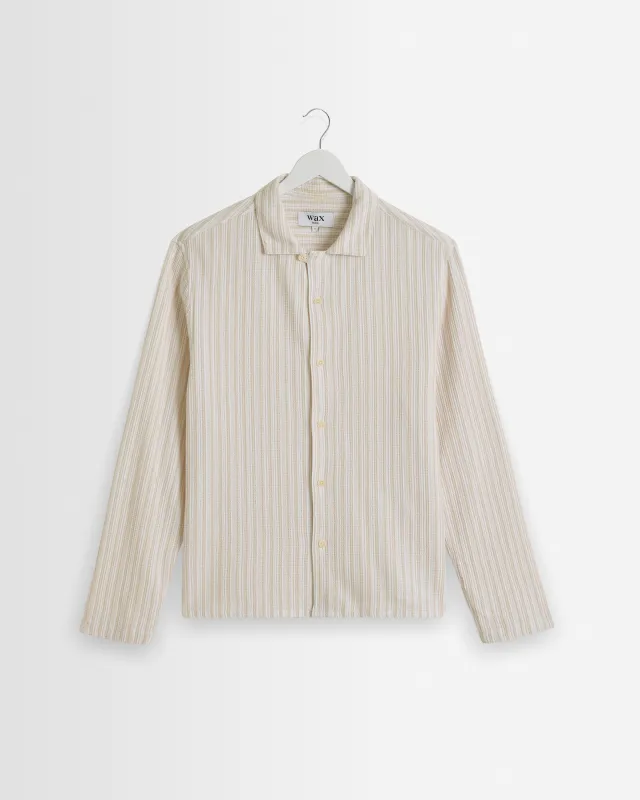 Corey - Natural Cotton Twisted Stripe Shirt made by Wax London