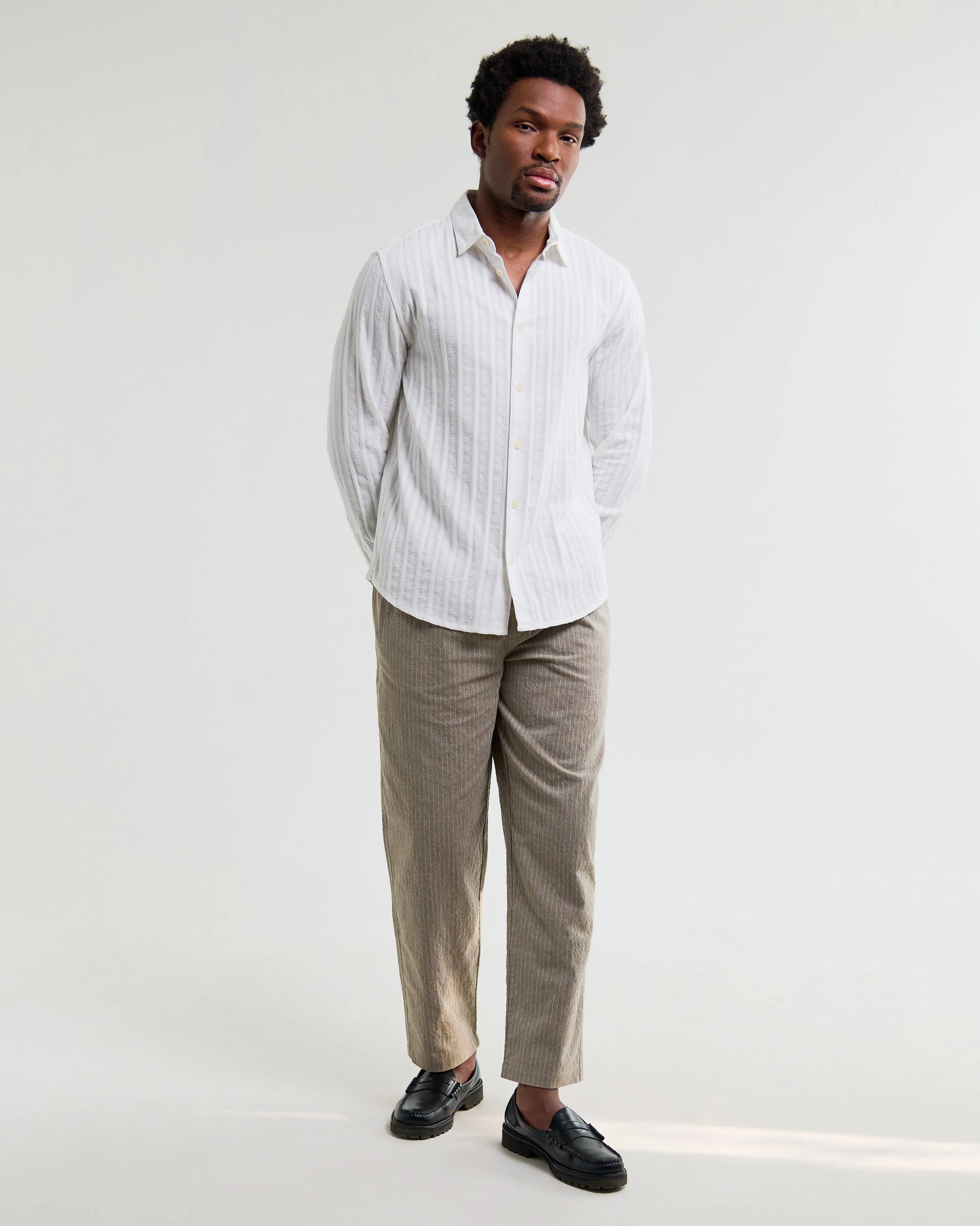 Dartford - White Dobby Stripe Organic Cotton Shirt sold by Wax London product image thumbnail 4
