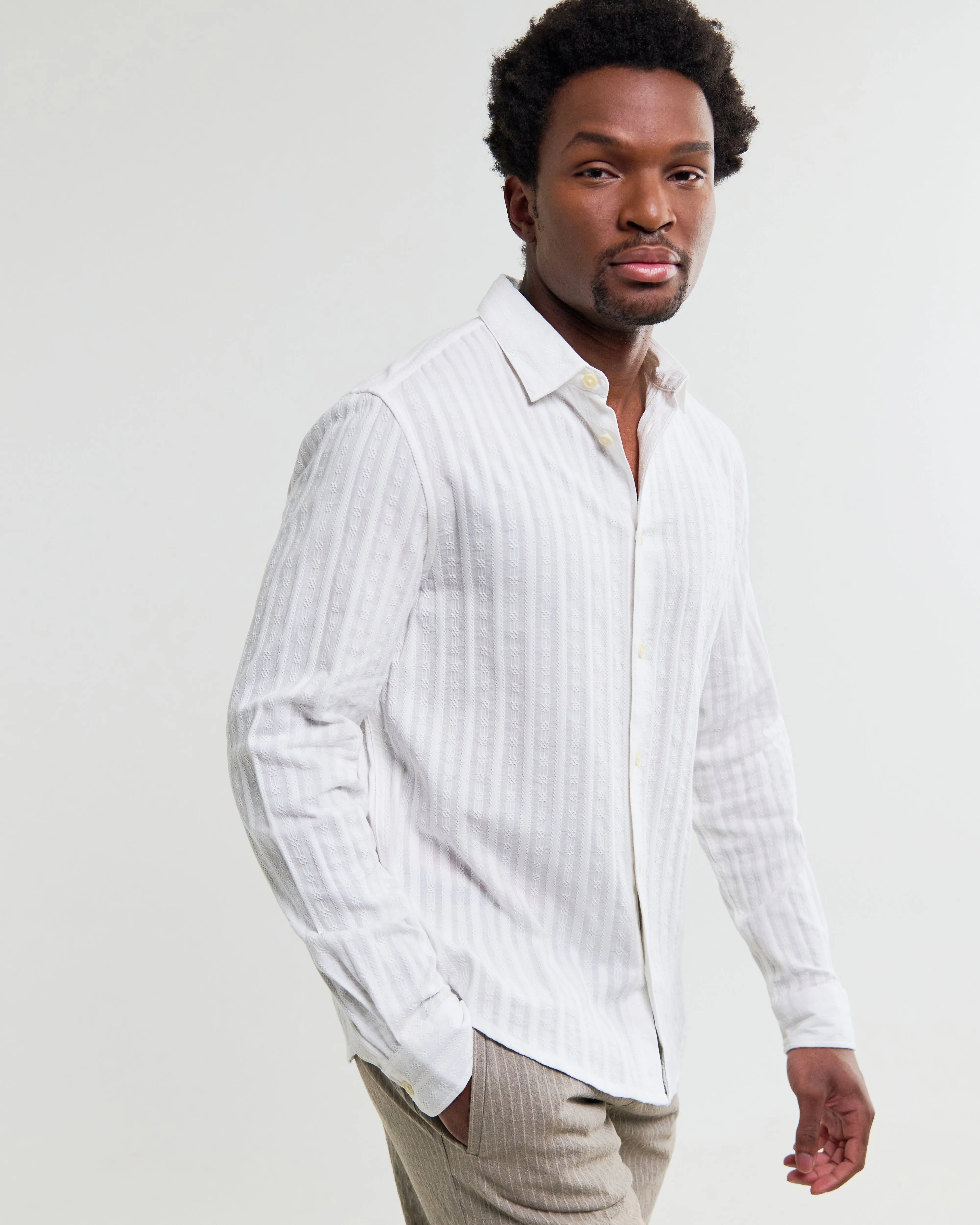 Dartford - White Dobby Stripe Organic Cotton Shirt sold by Wax London product image thumbnail 2