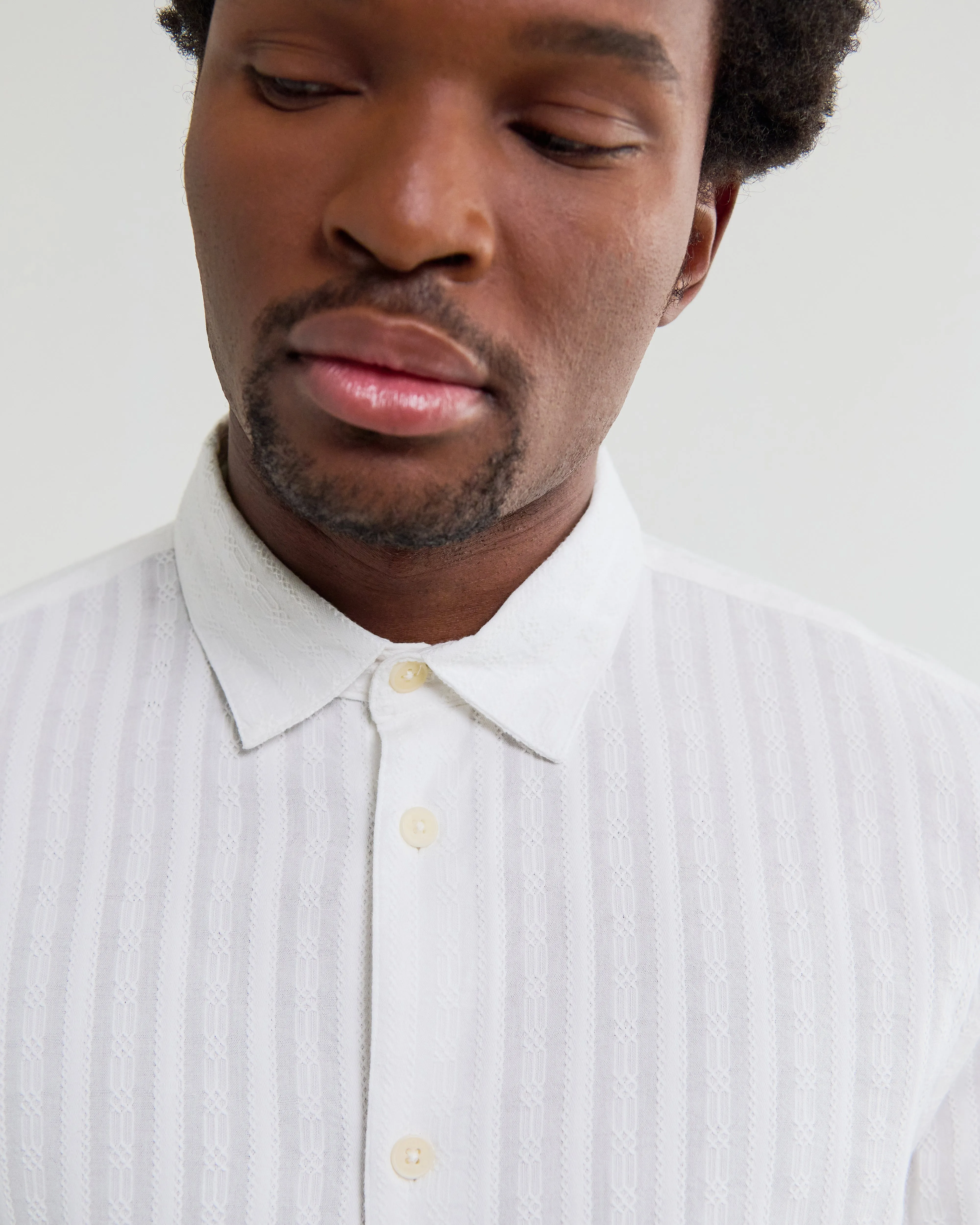 Dartford - White Dobby Stripe Organic Cotton Shirt sold by Wax London product image thumbnail 3