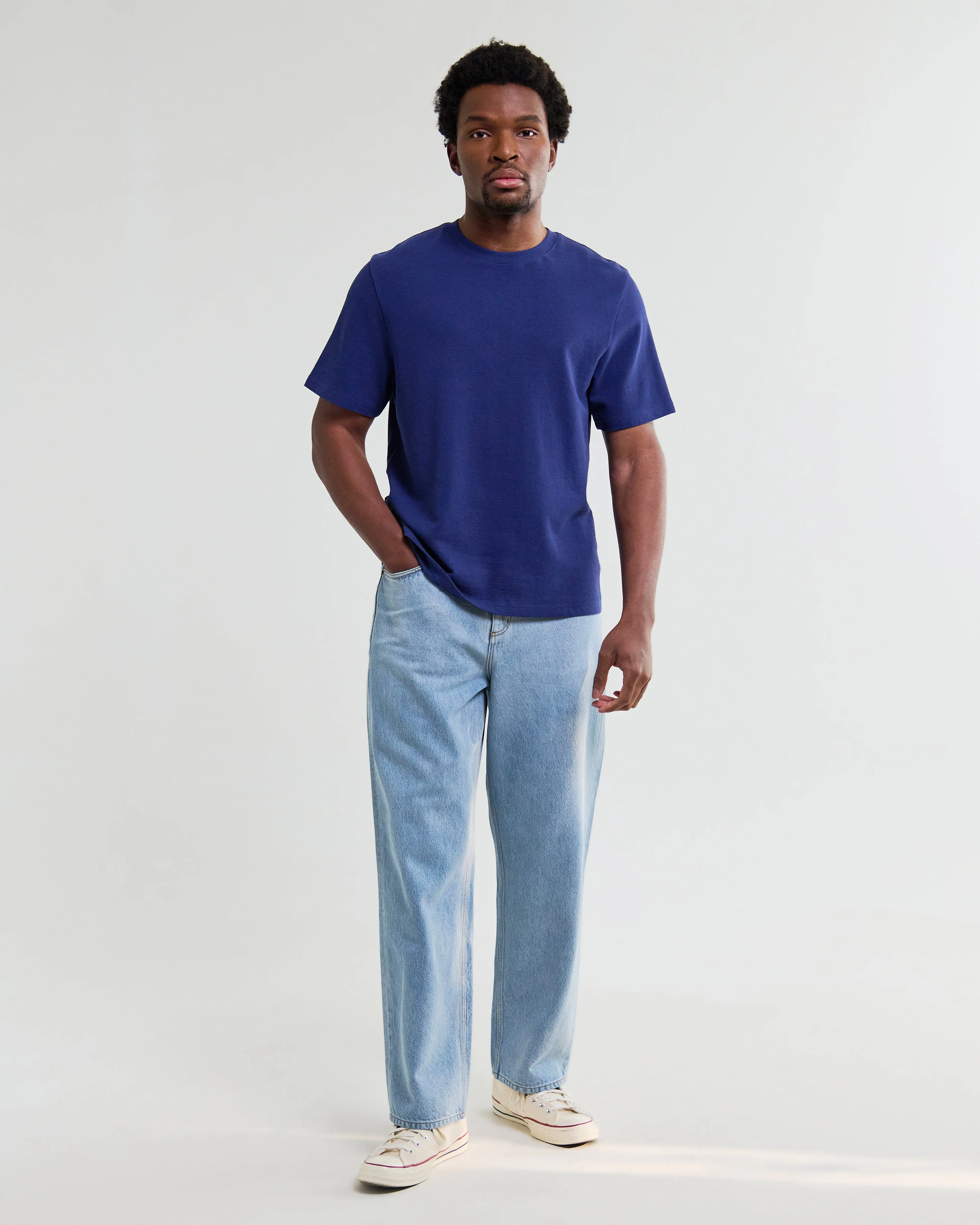 Dean - Cobalt Blue Textured Organic Cotton T-Shirt sold by Wax London product image thumbnail 2
